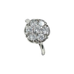 Art Deco 7 Diamantes 14 Kilates Oro Blanco Anillo Boda Compromiso Cluster Cocktail