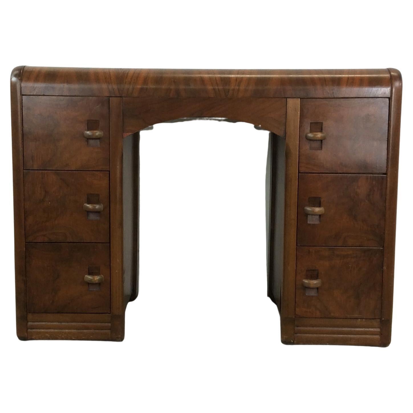 Art Deco 7 Drawer Writing Desk with Waterfall Top