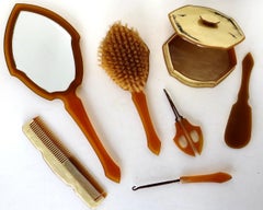 Art Deco (7) Piece Celluloid Vanity "Necessaire" Grooming Set. C. 1930