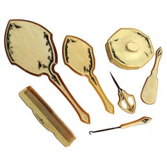 Art Deco (7) Piece Celluloid Vanity "Necessaire" Grooming Set. C. 1930