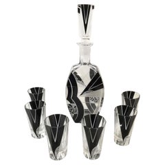 Art Deco  7 Piece Glass Decanter set, By Karl Palda, Czech, c1930