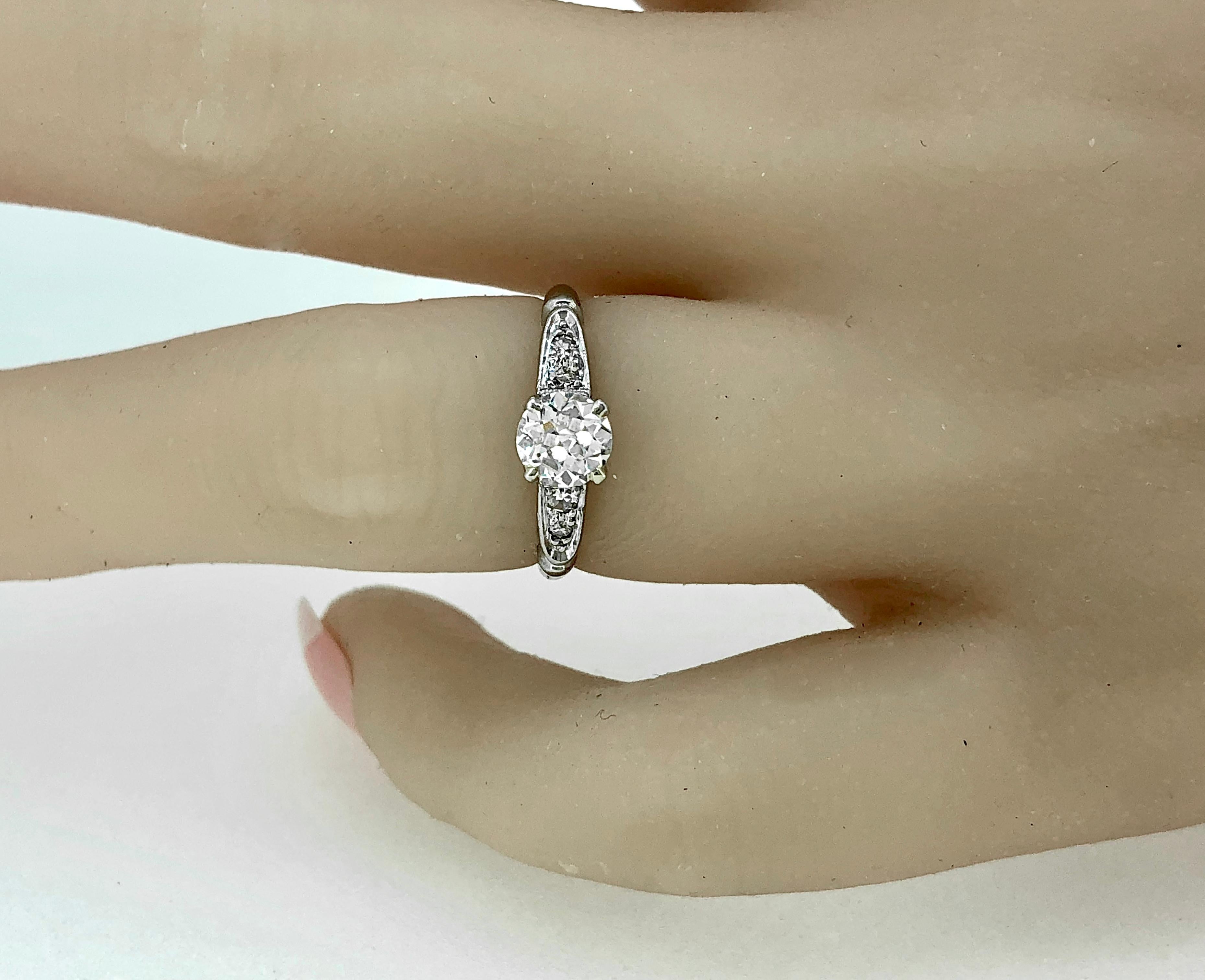 Art Deco .70 Carat Diamond Platinum Engagement Ring In Excellent Condition In Tampa, FL