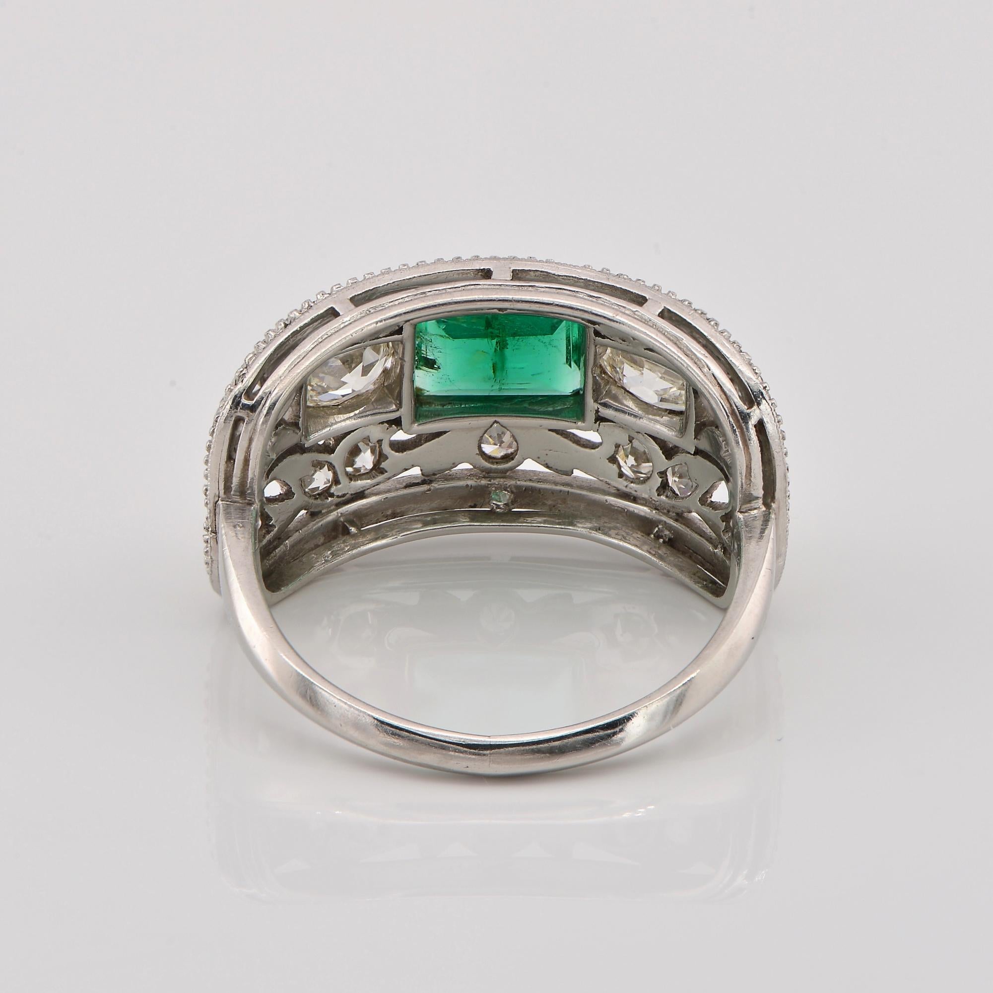 Art Deco .70 Ct Colombian Emerald . 75 Ct. Diamond Platinum ring For Sale 2