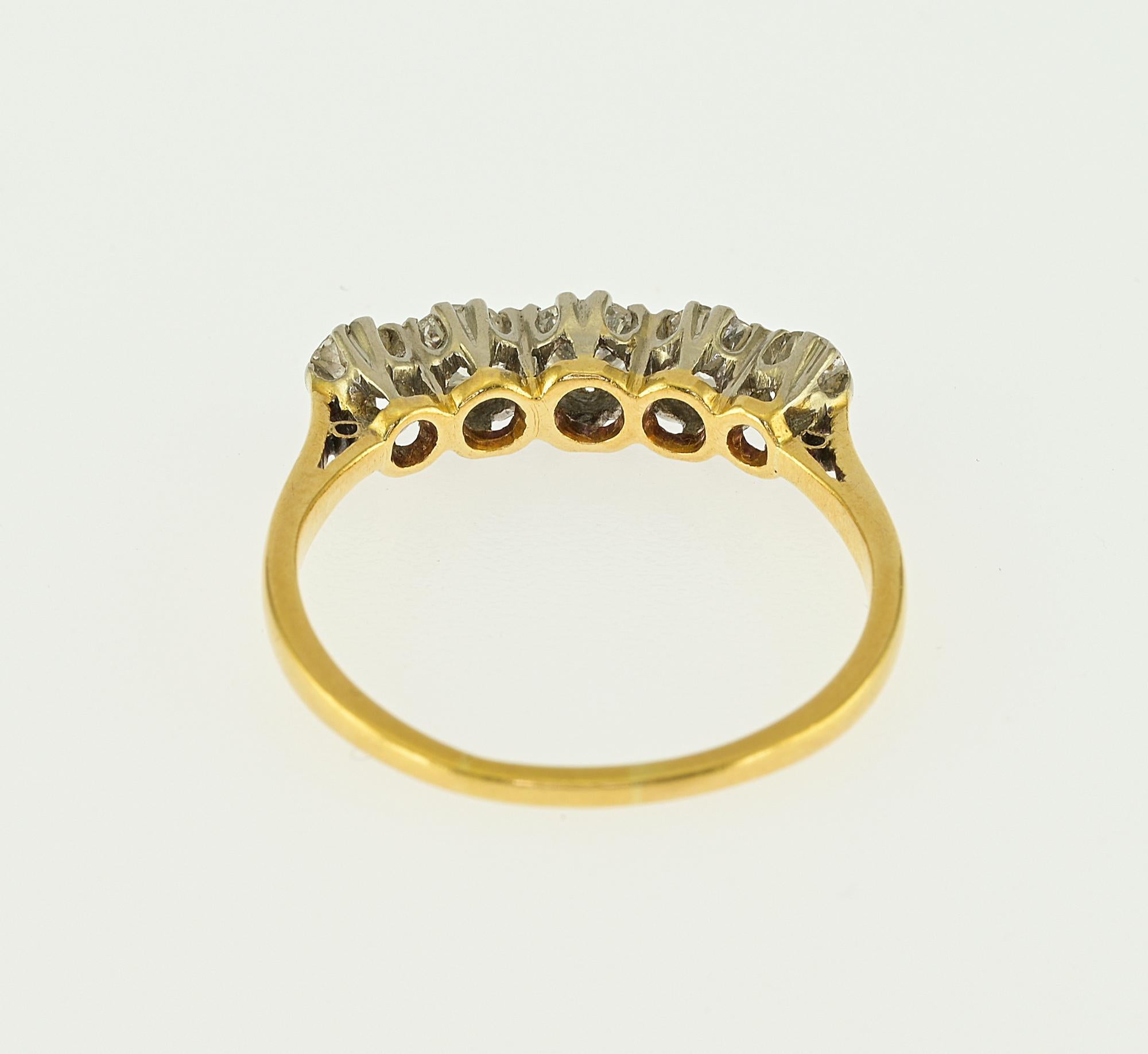 Women's or Men's Art Deco .70 Ct Old Mine Diamond Five Stone Ring Plat/18 Kt For Sale