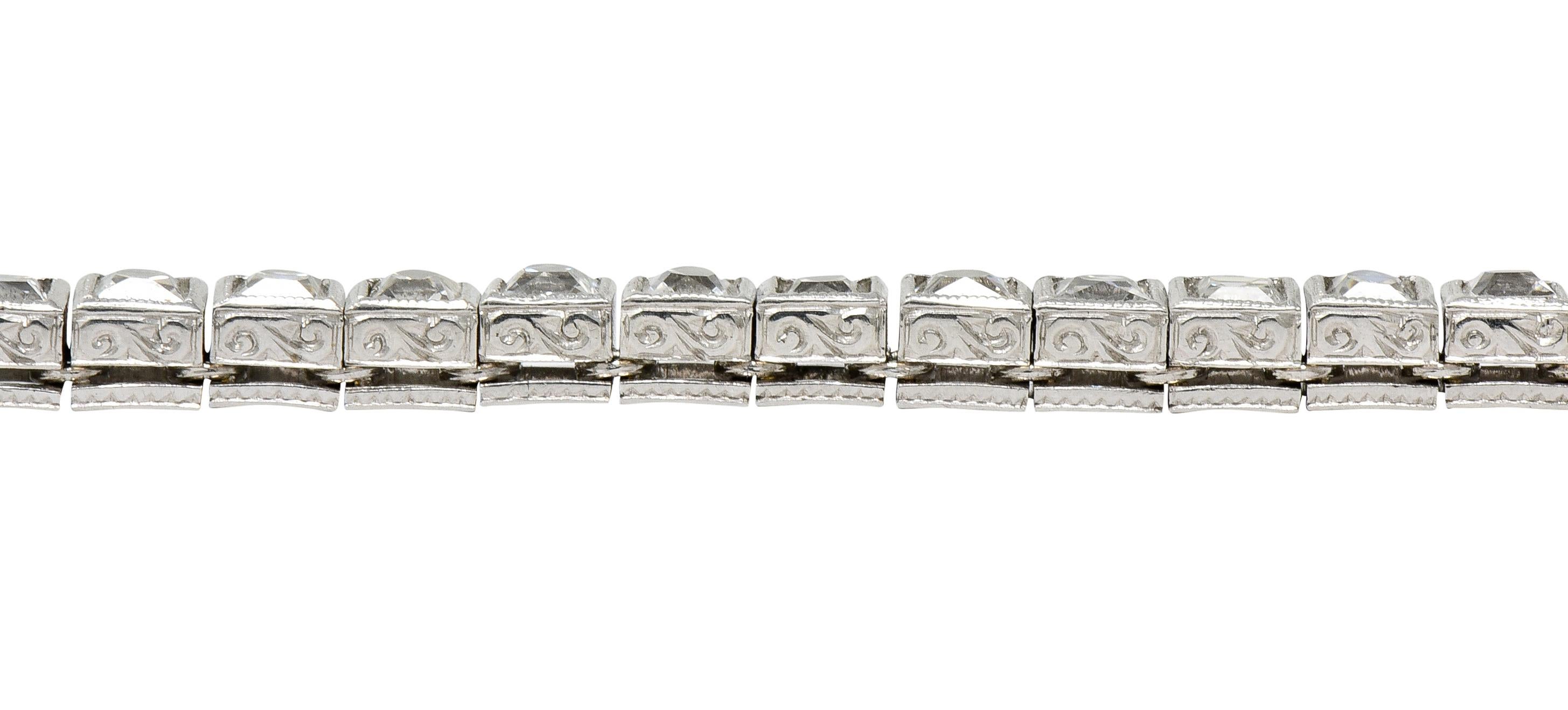 Art Deco 7.00 Carat French Cut Diamond Platinum Line Bracelet, circa 1930 6