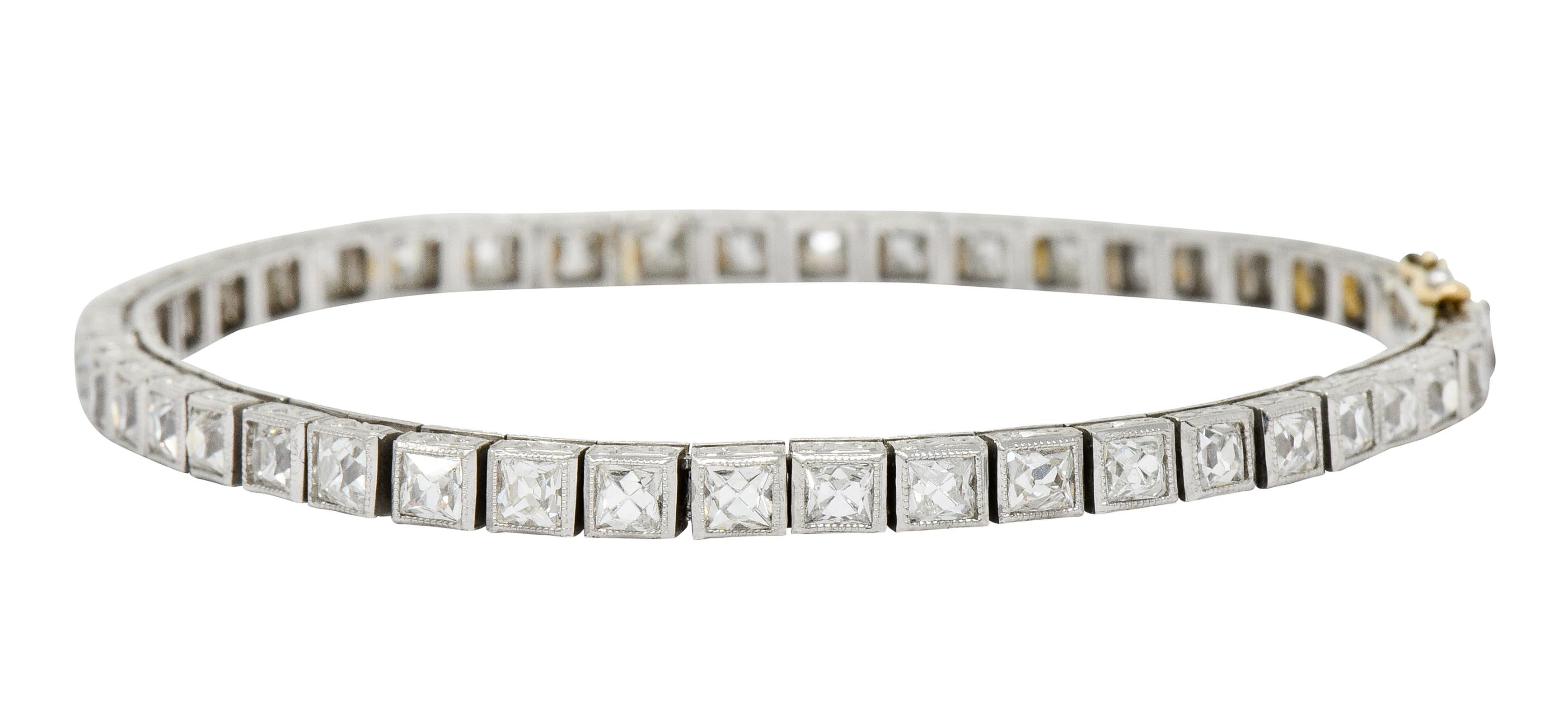 Art Deco 7.00 Carat French Cut Diamond Platinum Line Bracelet, circa 1930 7