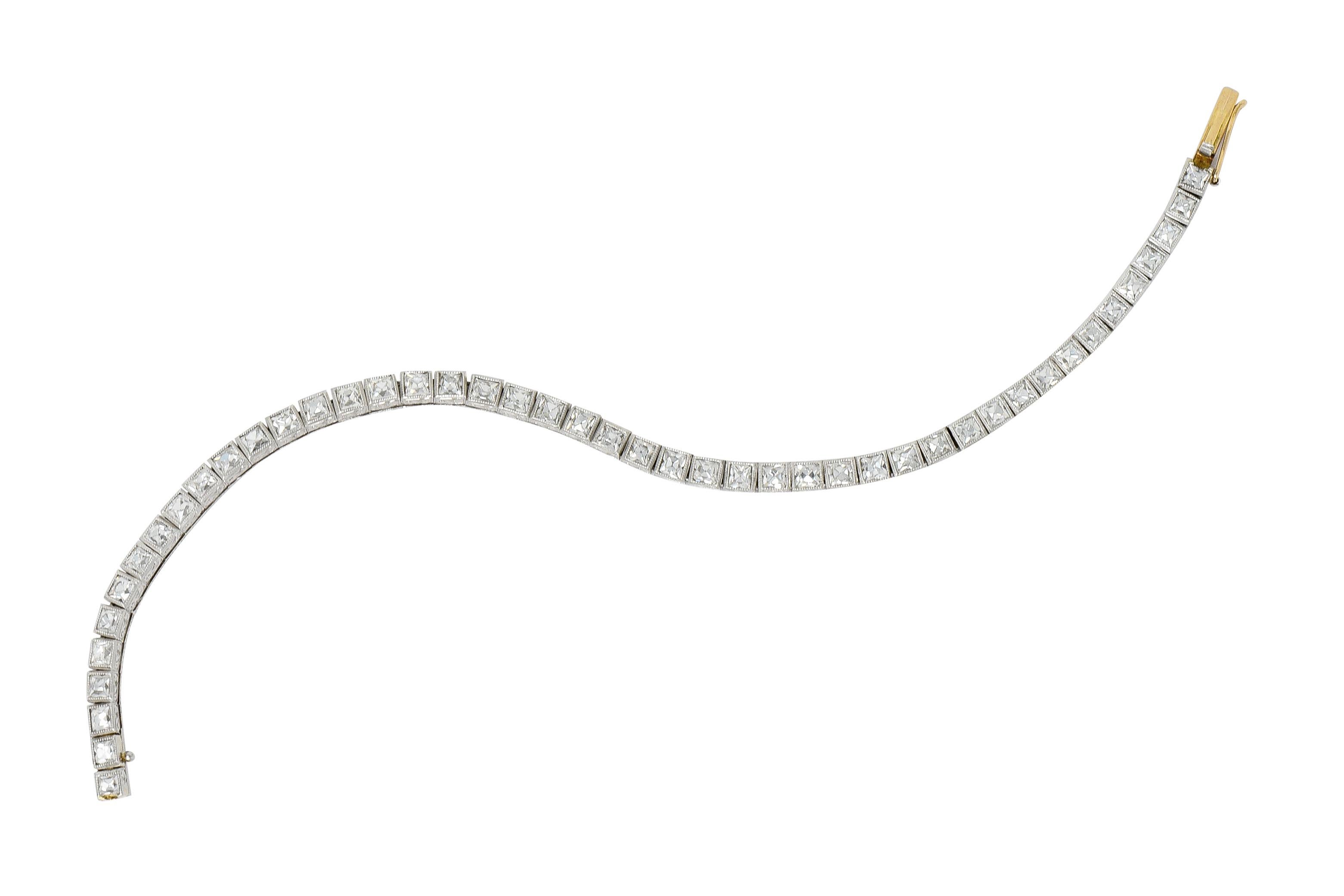 Art Deco 7.00 Carat French Cut Diamond Platinum Line Bracelet, circa 1930 8