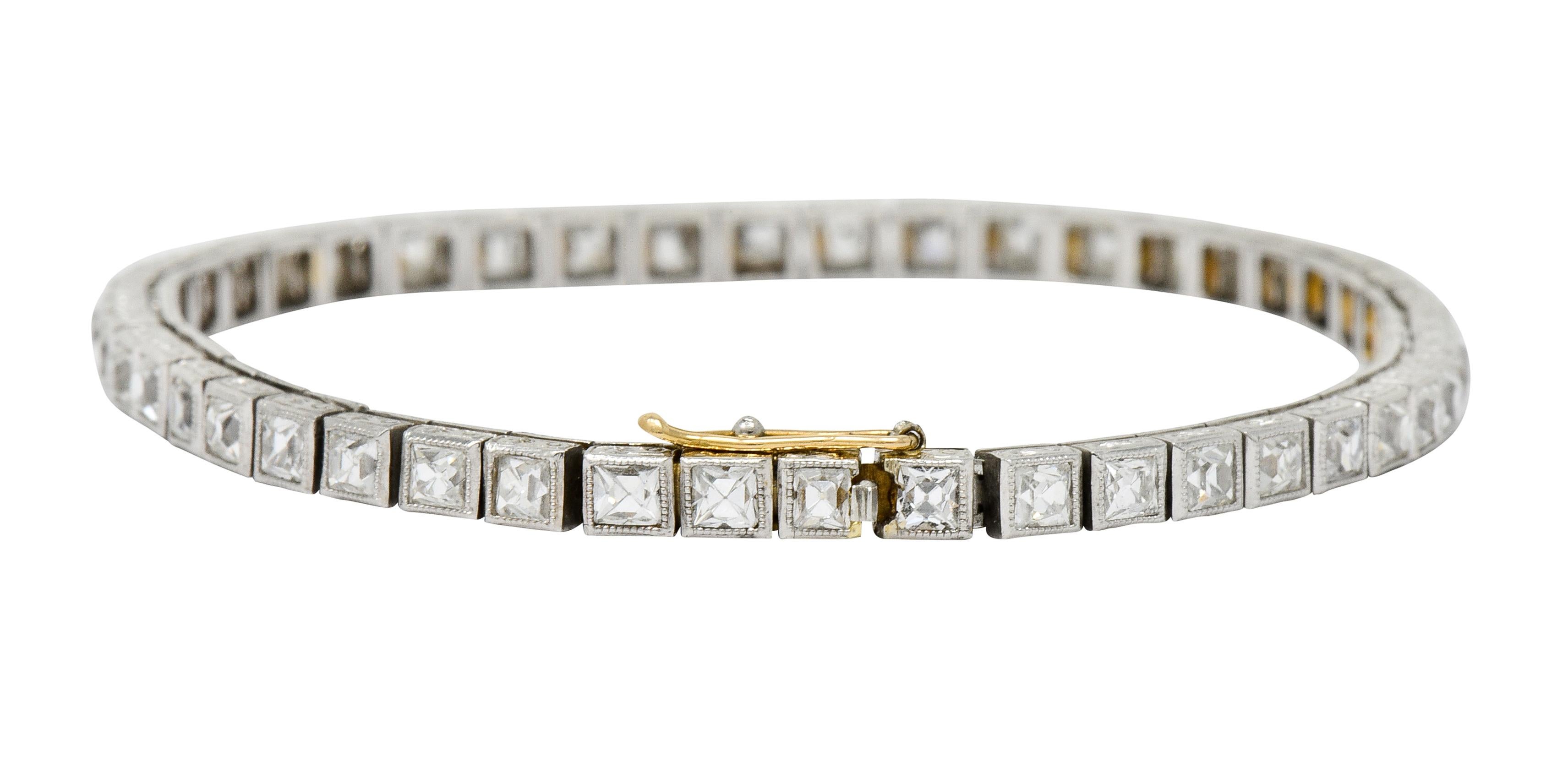 Women's or Men's Art Deco 7.00 Carat French Cut Diamond Platinum Line Bracelet, circa 1930