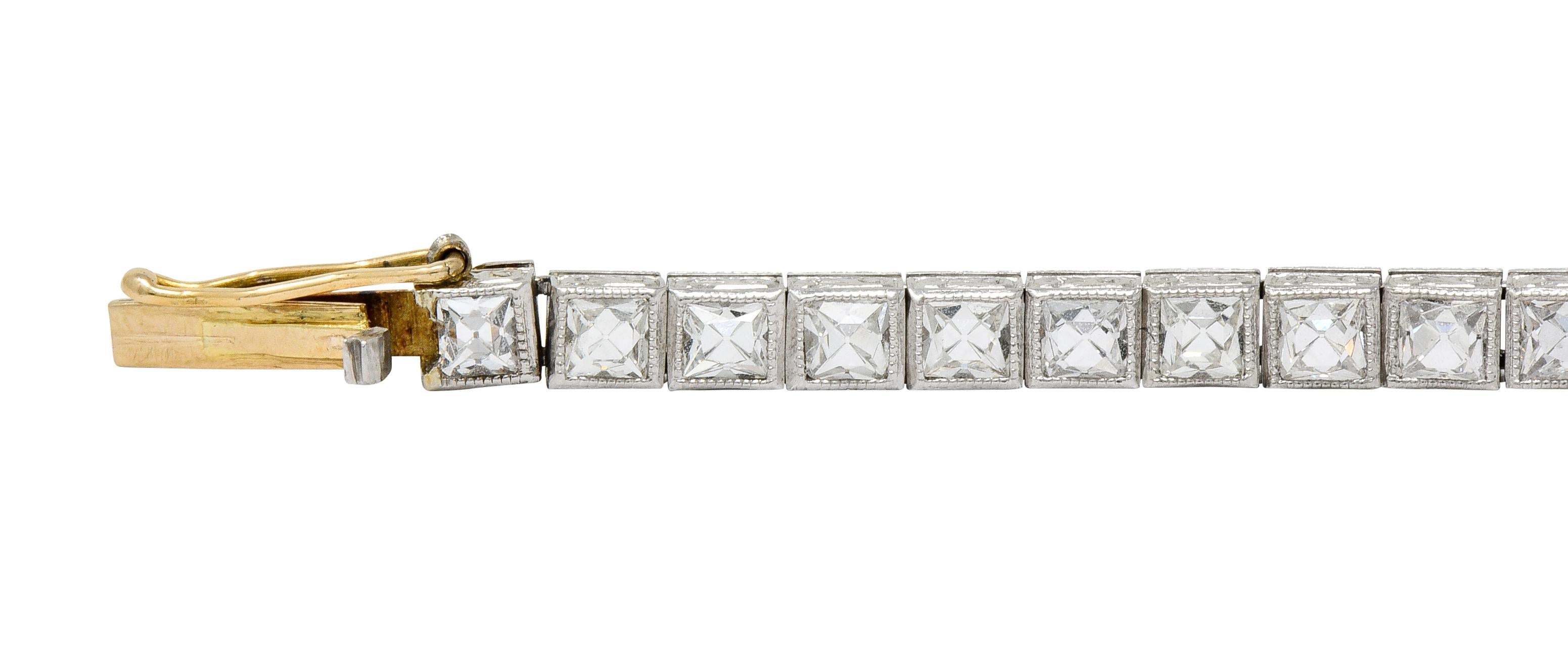 Art Deco 7.00 Carat French Cut Diamond Platinum Line Bracelet, circa 1930 1