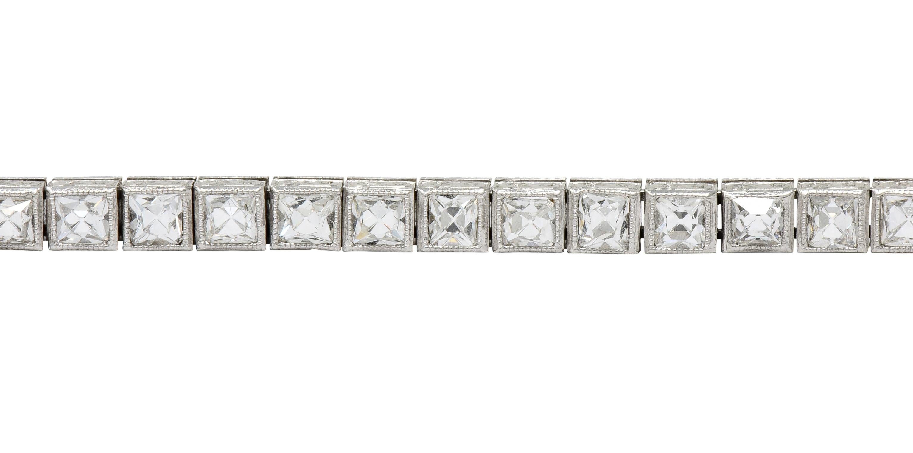 Art Deco 7.00 Carat French Cut Diamond Platinum Line Bracelet, circa 1930 2