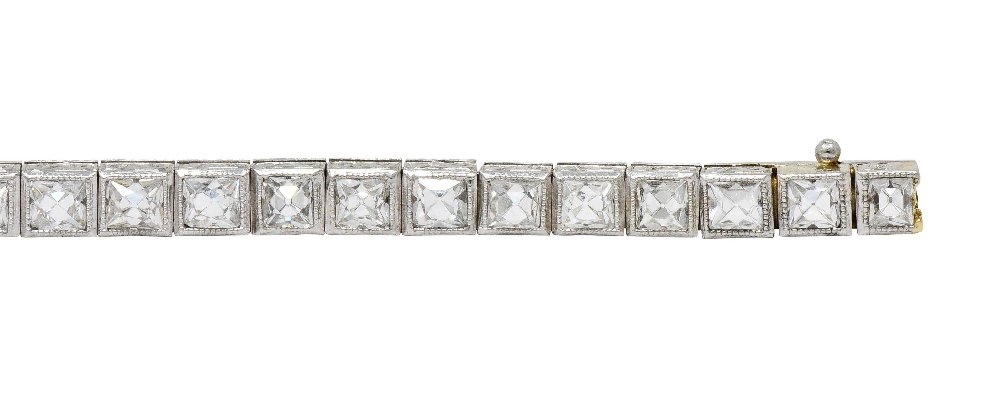 Art Deco 7.00 Carat French Cut Diamond Platinum Line Bracelet, circa 1930 3