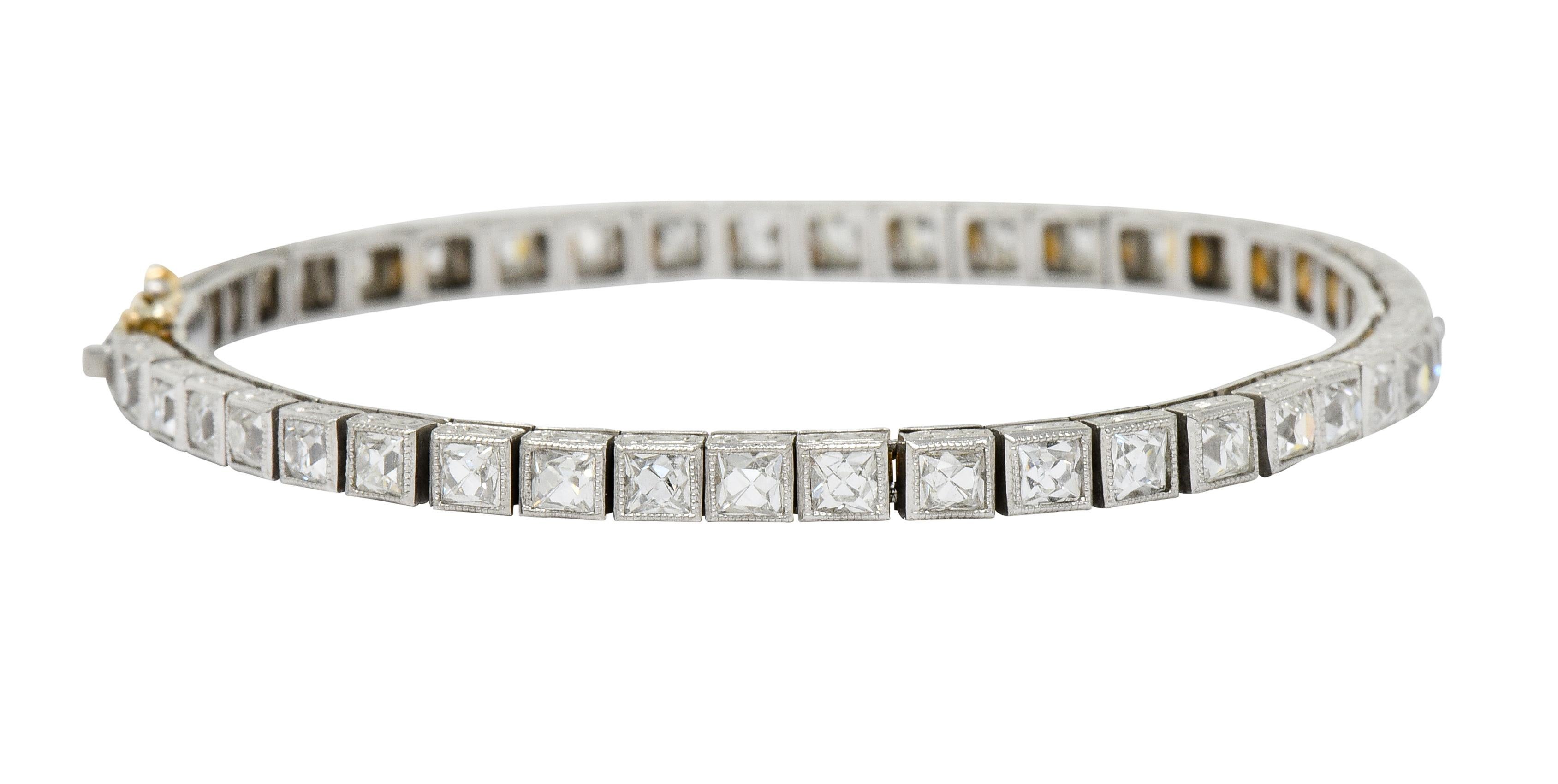 Art Deco 7.00 Carat French Cut Diamond Platinum Line Bracelet, circa 1930 4