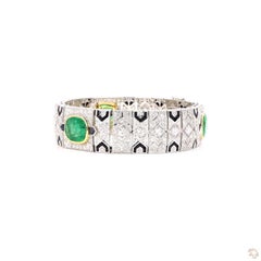Bracciale in oro in stile Art Déco con diamante rotondo a taglio brillante da 7,04 carati, smeraldo e onice