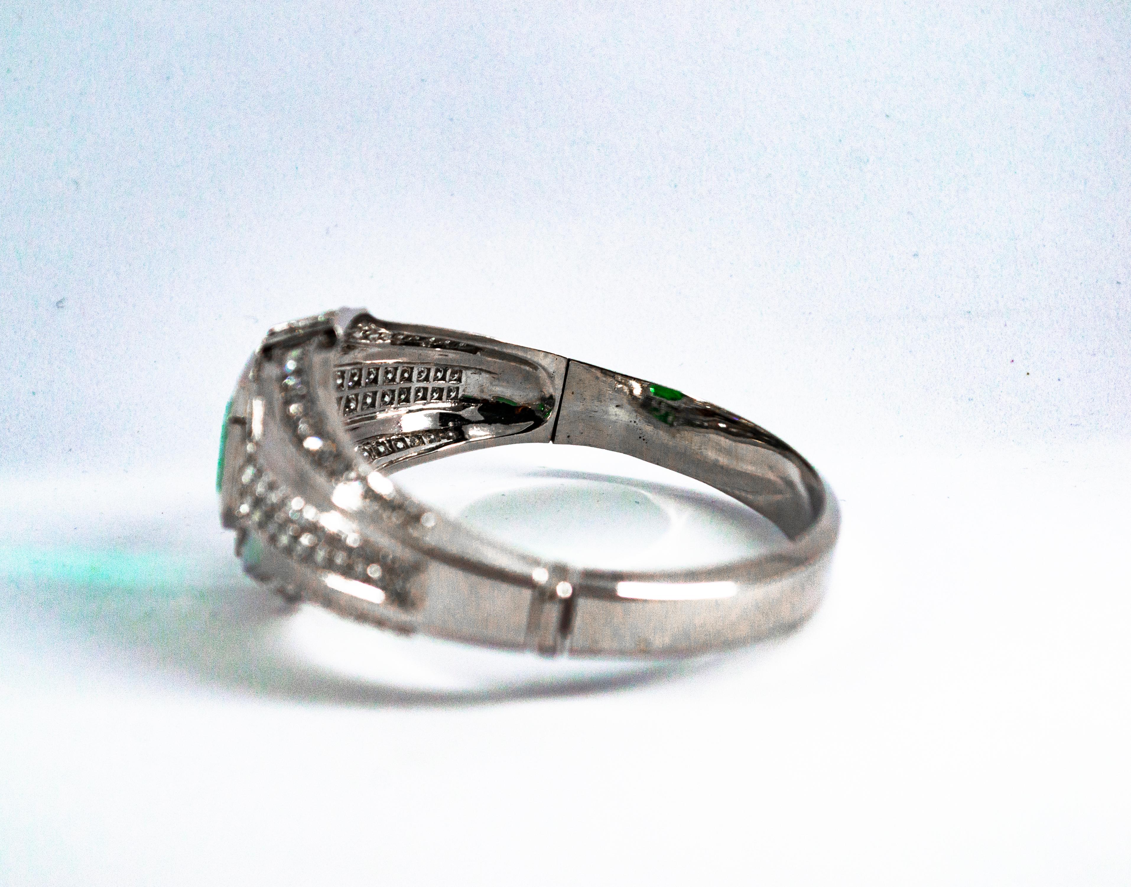 Art Deco Style 7.10 Carat Emerald 7.40 Carat White Diamond White Gold Bracelet 6