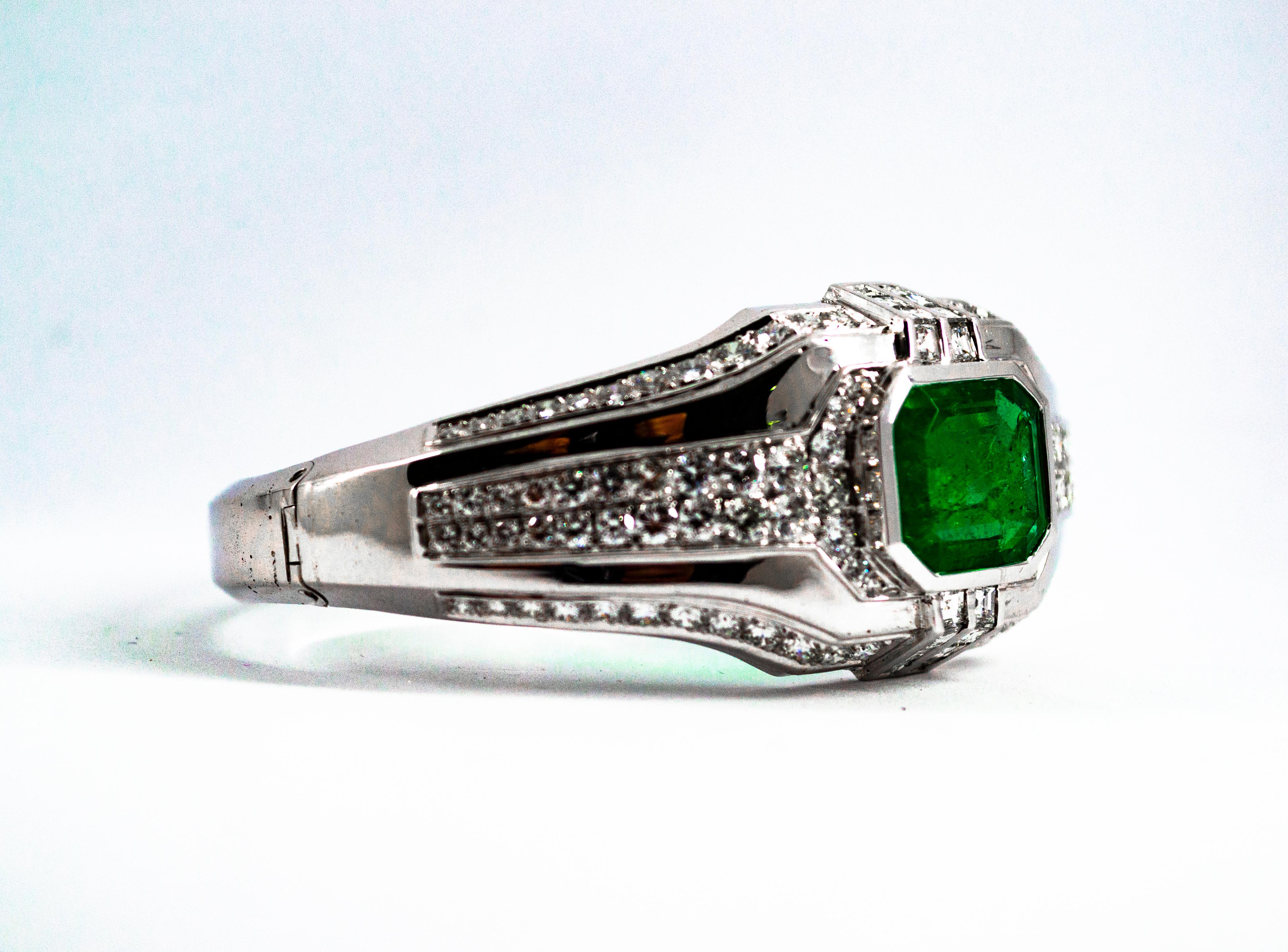 Art Deco Style 7.10 Carat Emerald 7.40 Carat White Diamond White Gold Bracelet 1