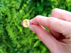 Art Deco 7.10 Carat Yellow Ceylon Sapphire, Ruby, 9k Rose Gold Cocktail Ring