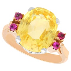 Art Deco 7,10 Karat gelber Ceylon-Saphir, Rubin, 9k Roségold Ring Circa 1920