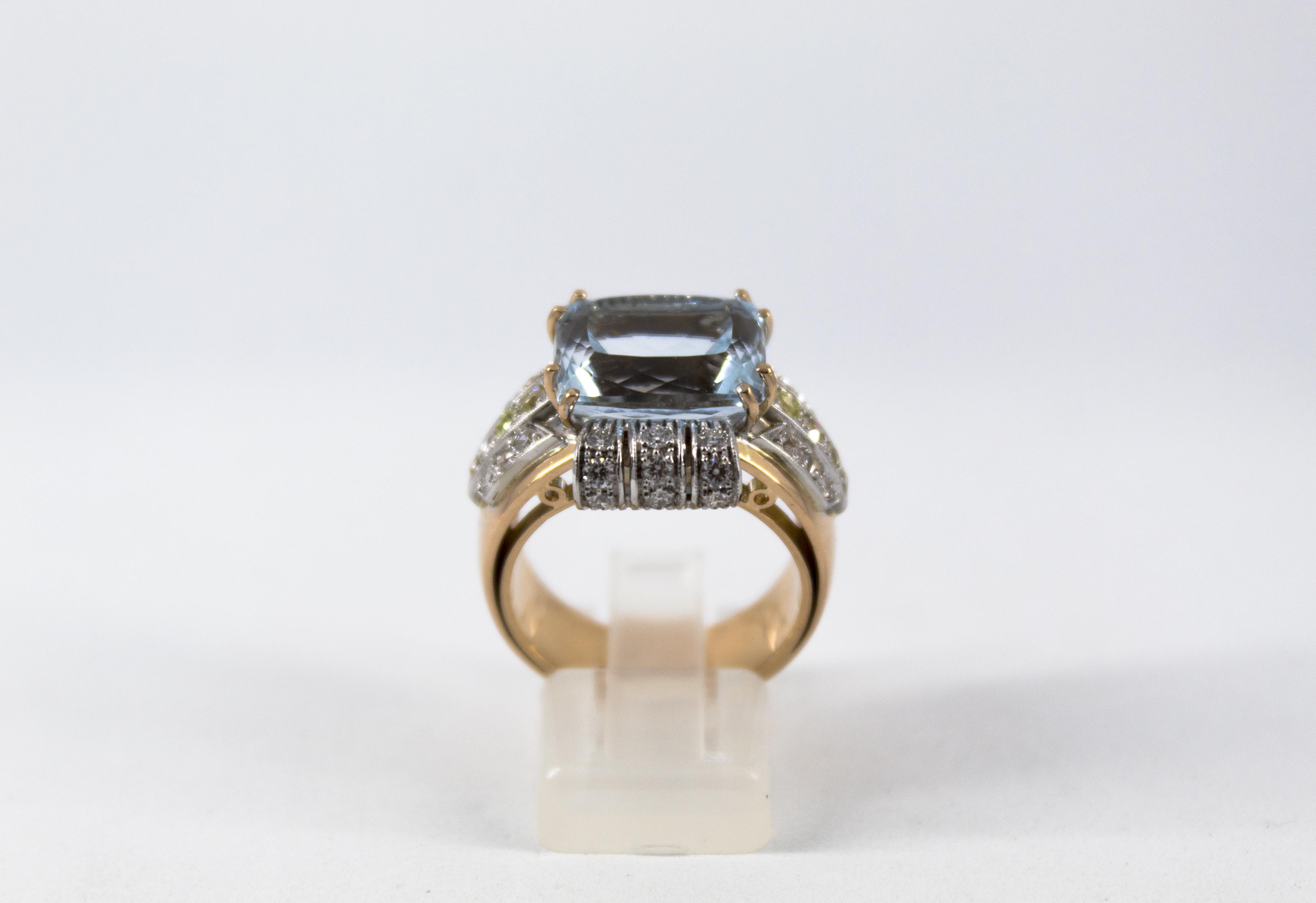 This Ring is made of 14K Yellow Gold.
This Ring has 0.94 Carats of White and Yellow Diamonds (Old Cut Diamond).
This Ring has a 7.18 Carats Aquamarine.
Size ITA: 17 USA: 8
We're a workshop so every piece is handmade, customizable and resizable.