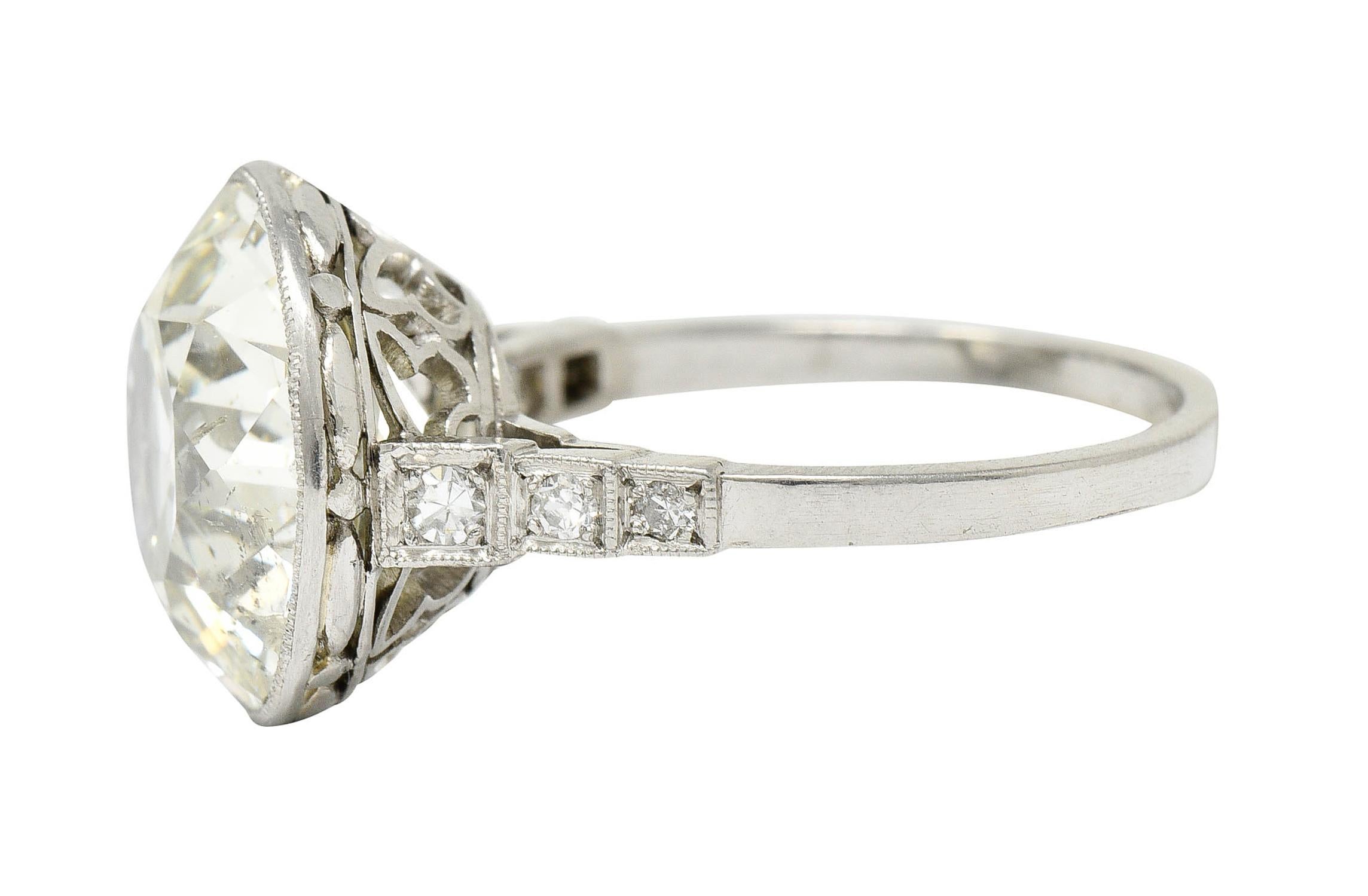 Art Deco 7.21 Carats Old European Diamond Platinum Butterfly Engagement Ring In Excellent Condition In Philadelphia, PA