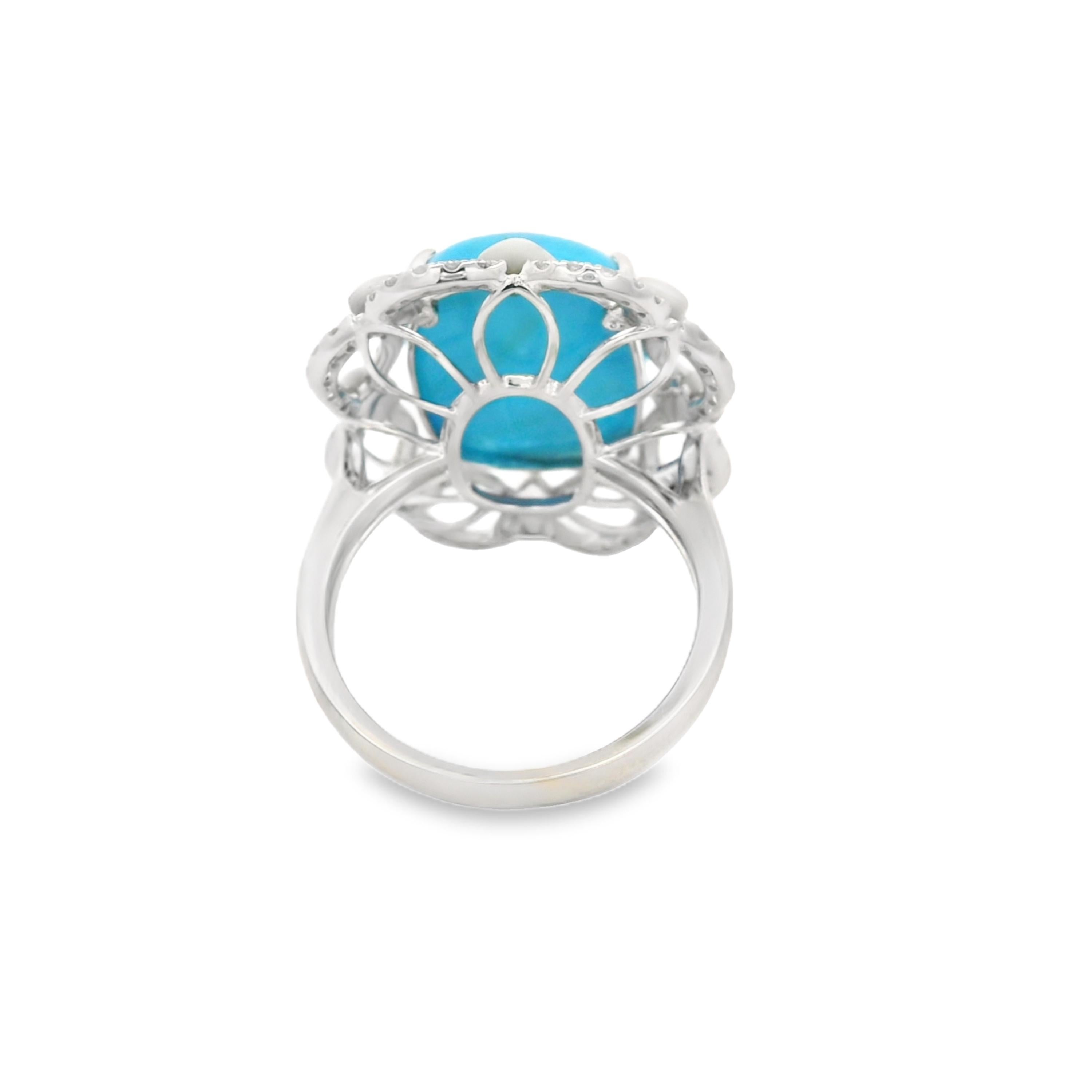 Women's or Men's Art Deco 7.24Ct Sleeping Beauty Turquoise Mother of Pearl Diamond Ring in 18K For Sale