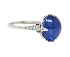 Art Deco 7.25 CTW No Heat Ceylon Sapphire Diamond Platinum Ribbon Antique Ring