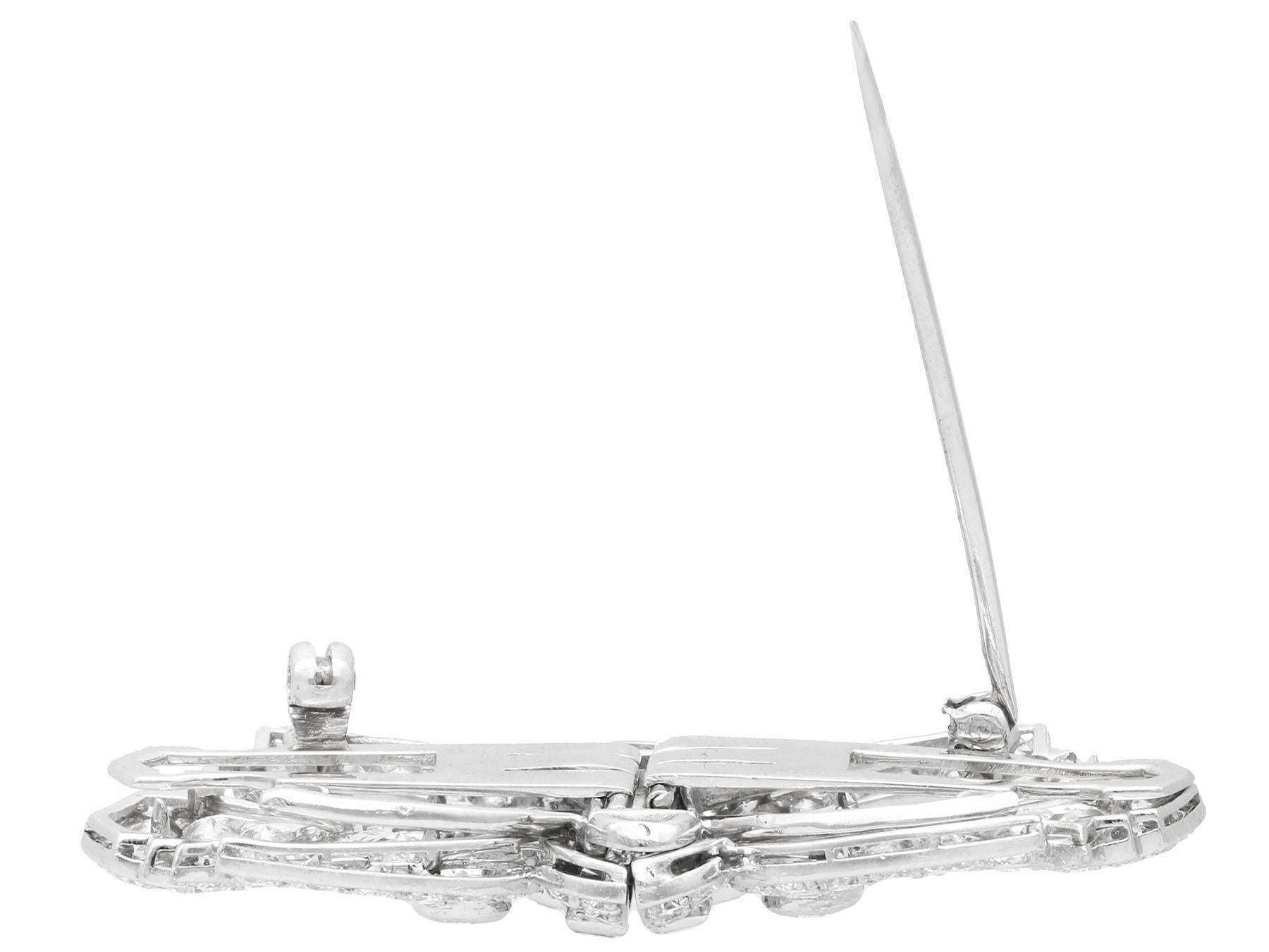 Art Deco 7.27 Carat Diamond and Platinum White Gold Double Clip Brooch 5