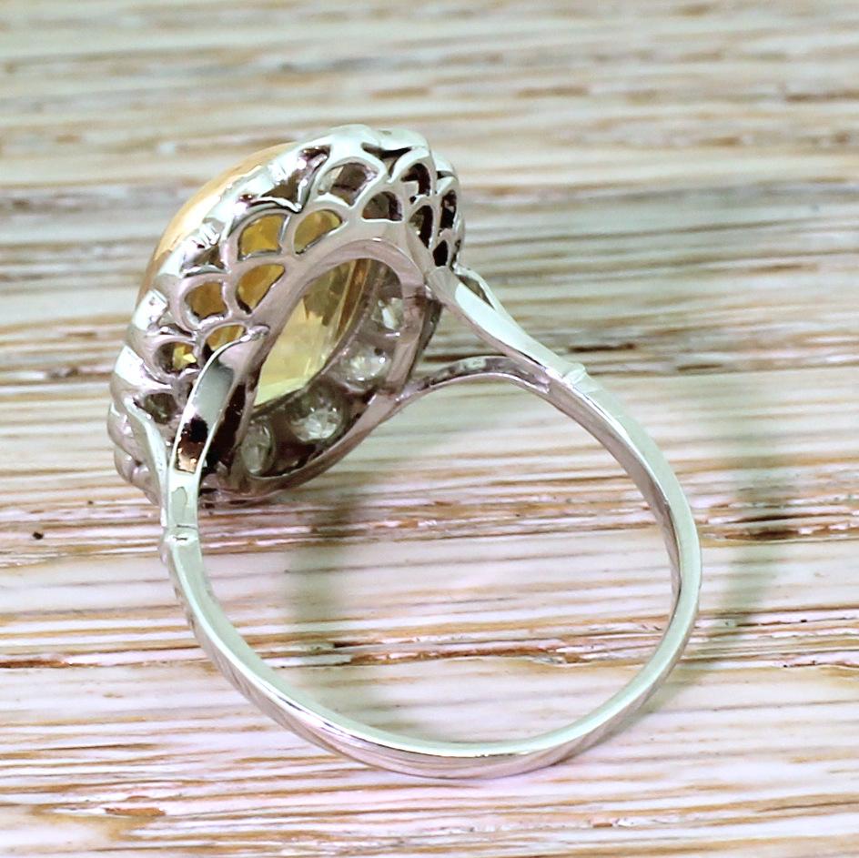 Women's Art Deco 7.28 Carat Ceylon Yellow Sapphire and Old Cut Diamond Ring