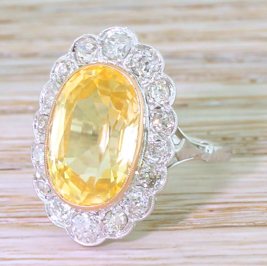 Art Deco 7.28 Carat Ceylon Yellow Sapphire and Old Cut Diamond Ring 3