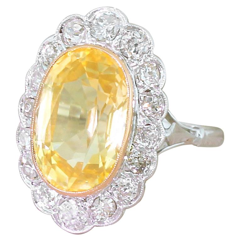 Art Deco 7.28 Carat Ceylon Yellow Sapphire and Old Cut Diamond Ring