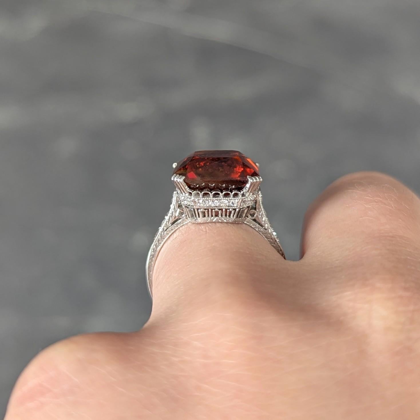 Art Deco 7.28 CTW Citrine Diamond Platinum Vintage Wheat Cocktail Ring en venta 5