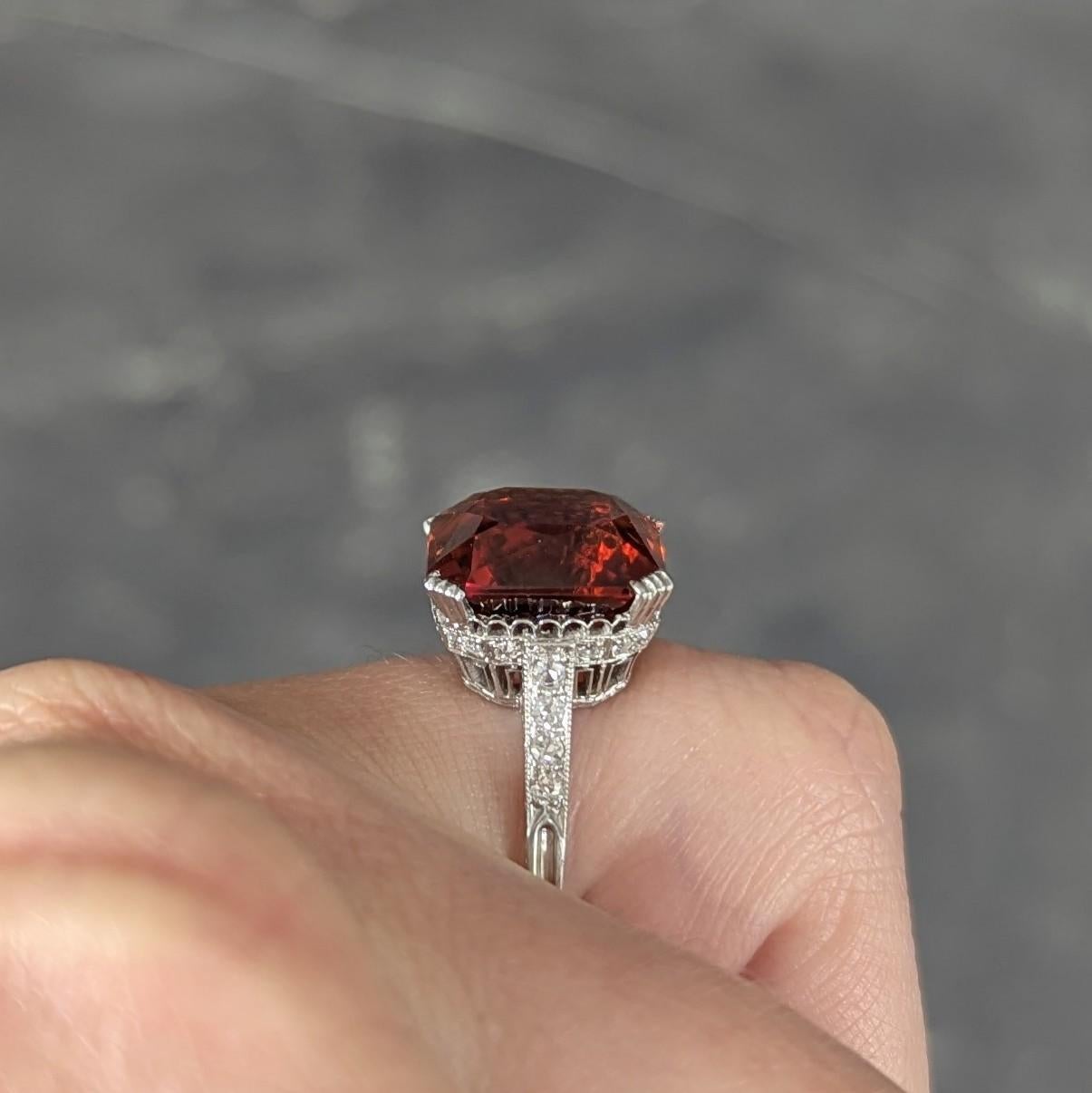 Art Deco 7.28 CTW Citrine Diamond Platinum Vintage Wheat Cocktail Ring en venta 6