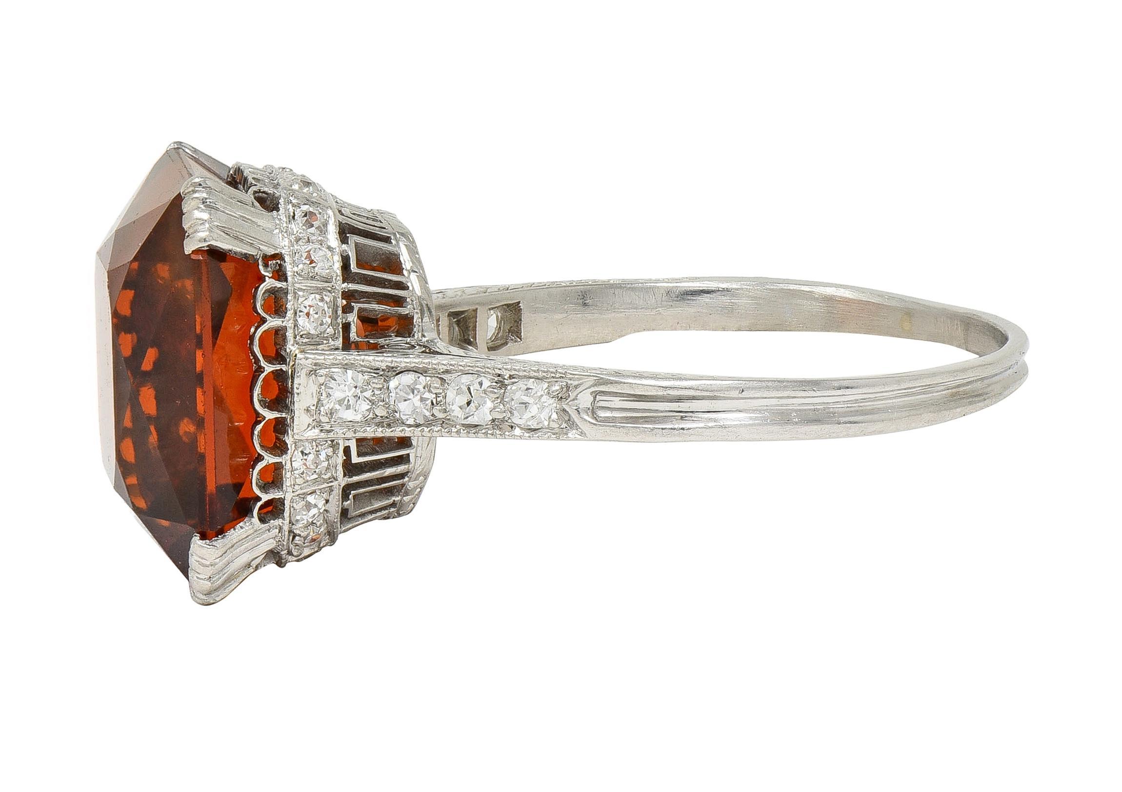 Art Deco 7.28 CTW Citrine Diamond Platinum Vintage Wheat Cocktail Ring en venta 1