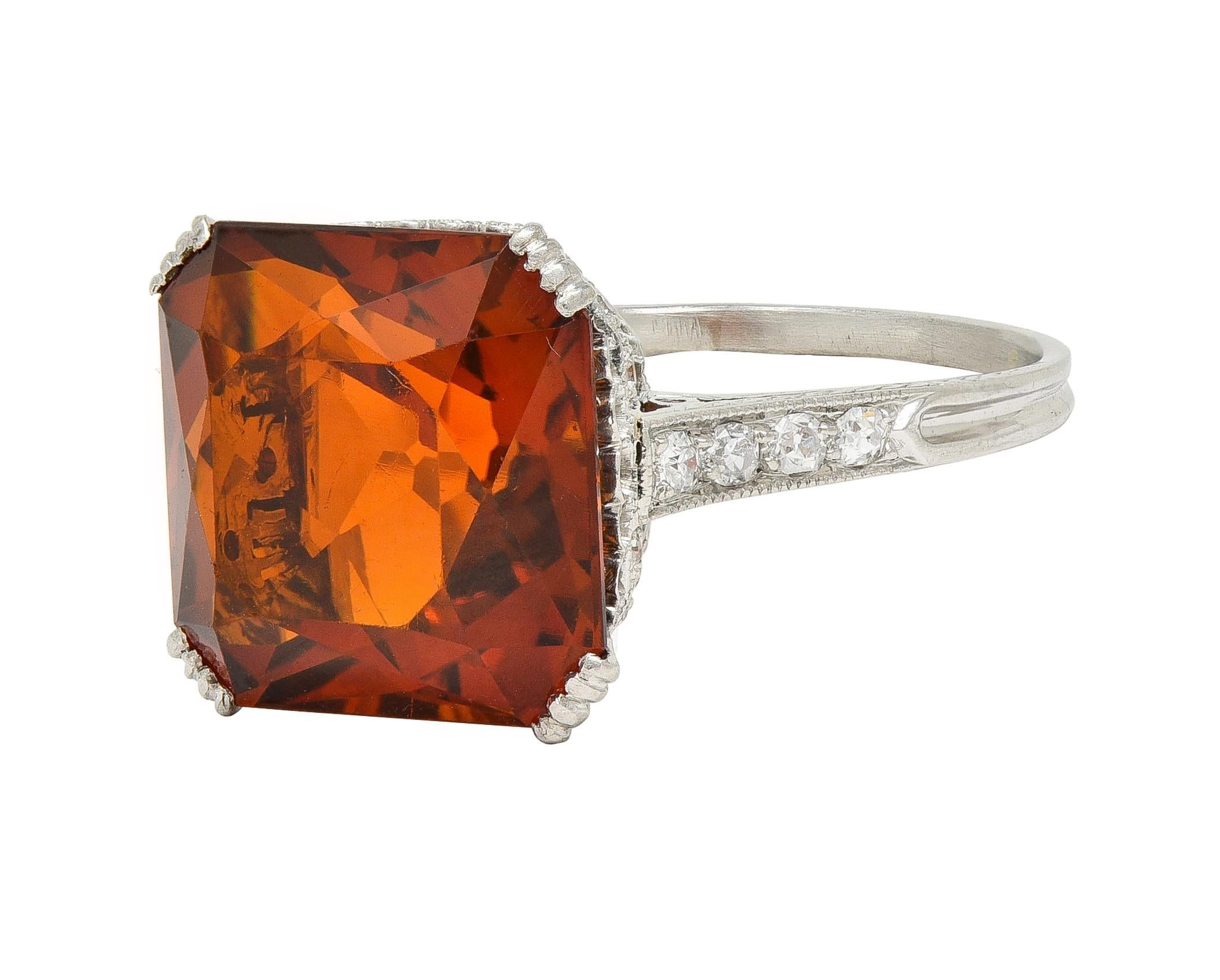 Art Deco 7.28 CTW Citrine Diamond Platinum Vintage Wheat Cocktail Ring en venta 2