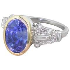 Retro Art Deco 7.29 Carat Natural Ceylon Sapphire and Diamond Ring