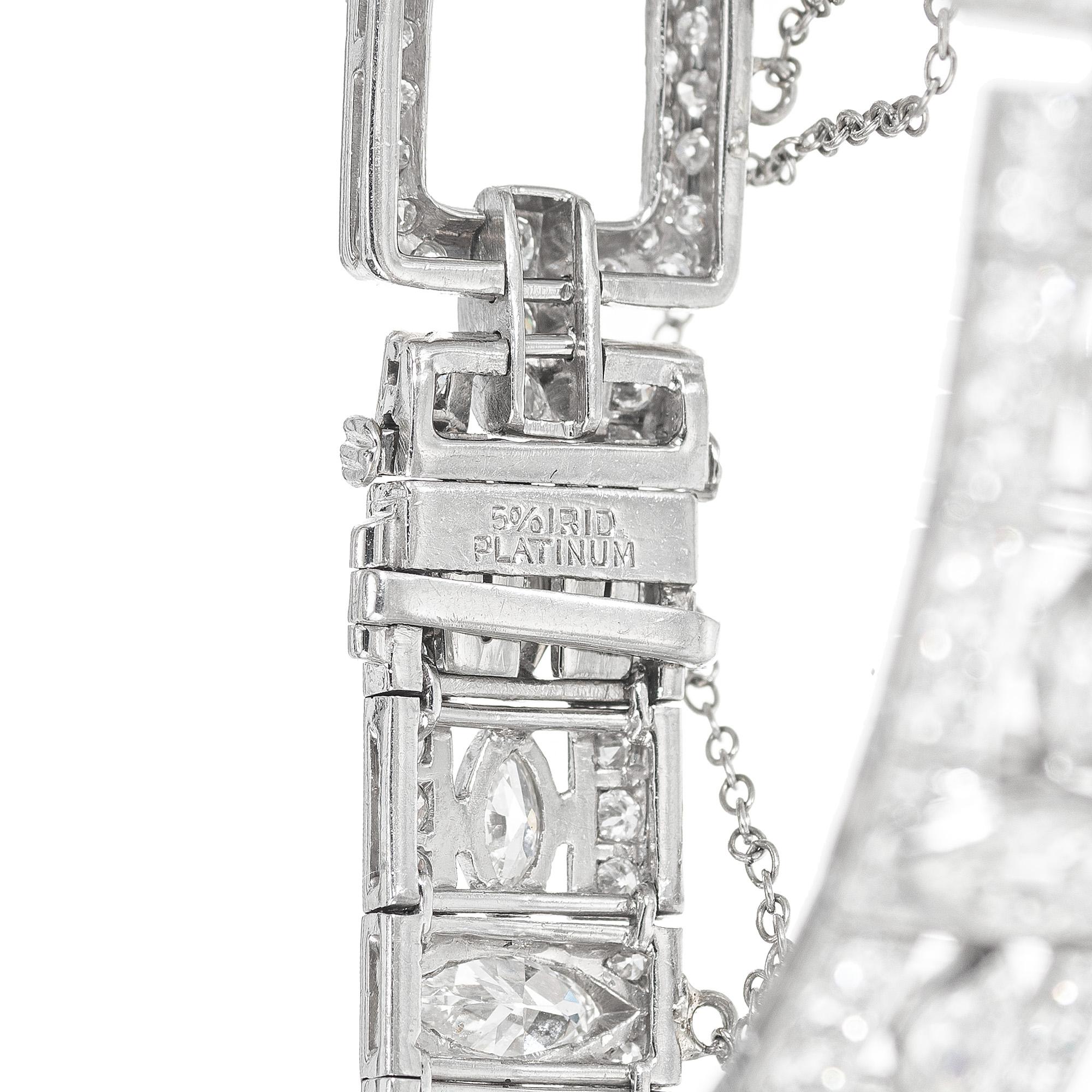 Women's Art Deco 7.35 Carat Marquise Round Diamond Link Platinum Bracelet For Sale