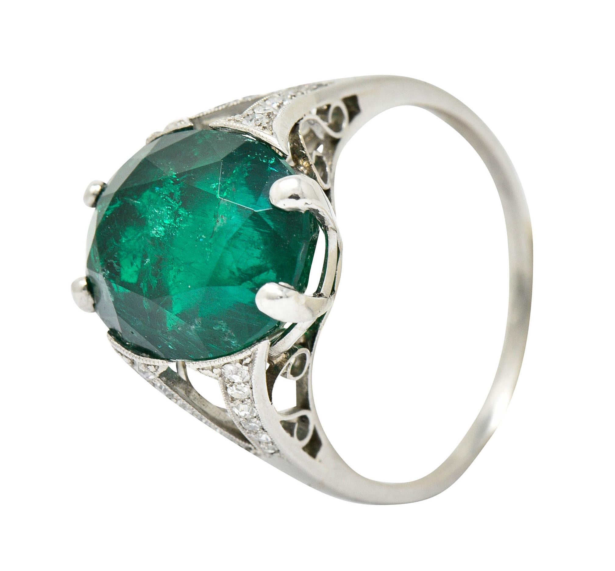 Art Deco 7.45 CTW Colombian Emerald Diamond Platinum Ring GIA 6