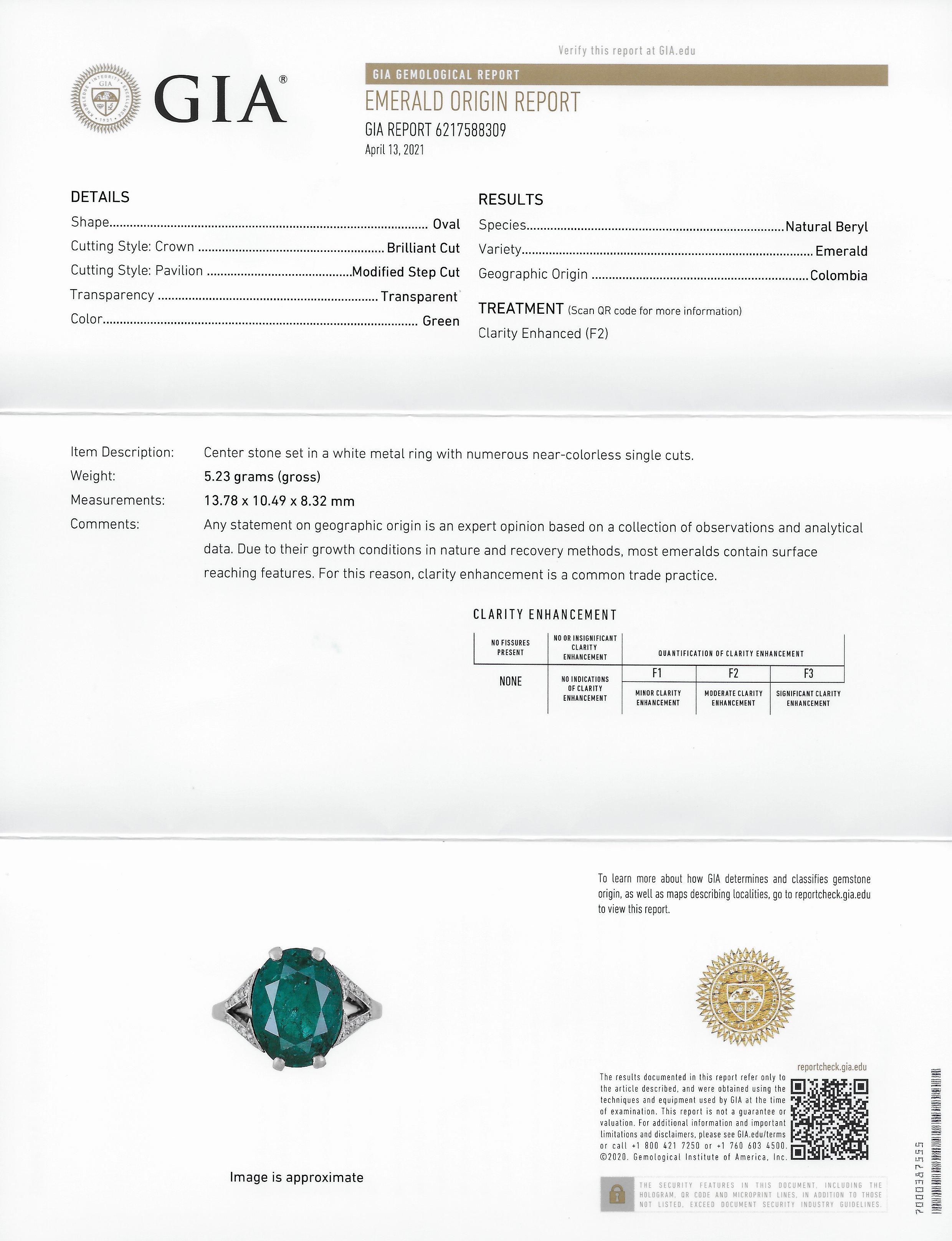 Art Deco 7.45 CTW Colombian Emerald Diamond Platinum Ring GIA 7