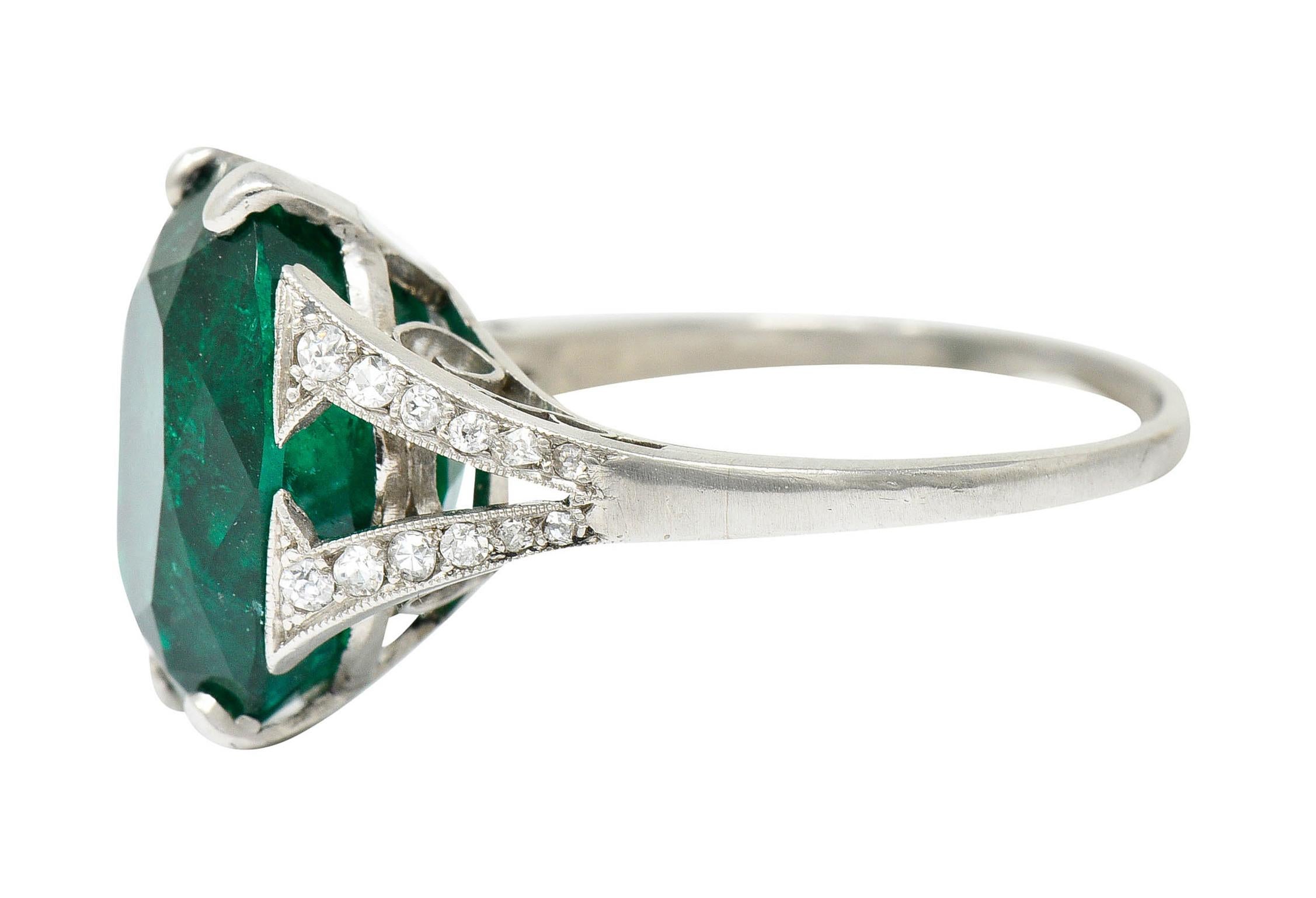Women's or Men's Art Deco 7.45 CTW Colombian Emerald Diamond Platinum Ring GIA