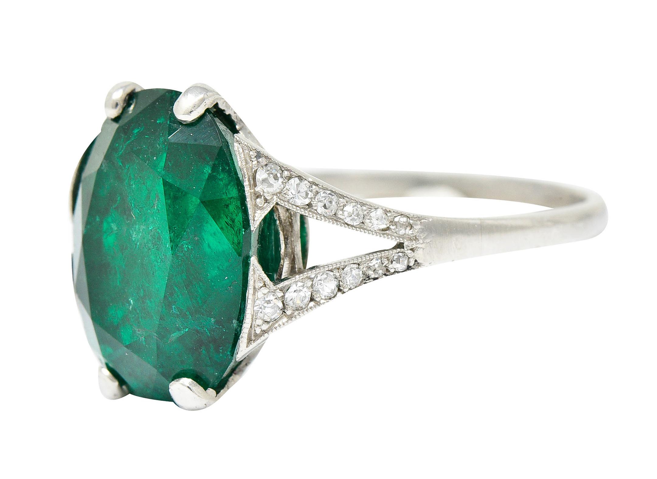 Art Deco 7.45 CTW Colombian Emerald Diamond Platinum Ring GIA 1