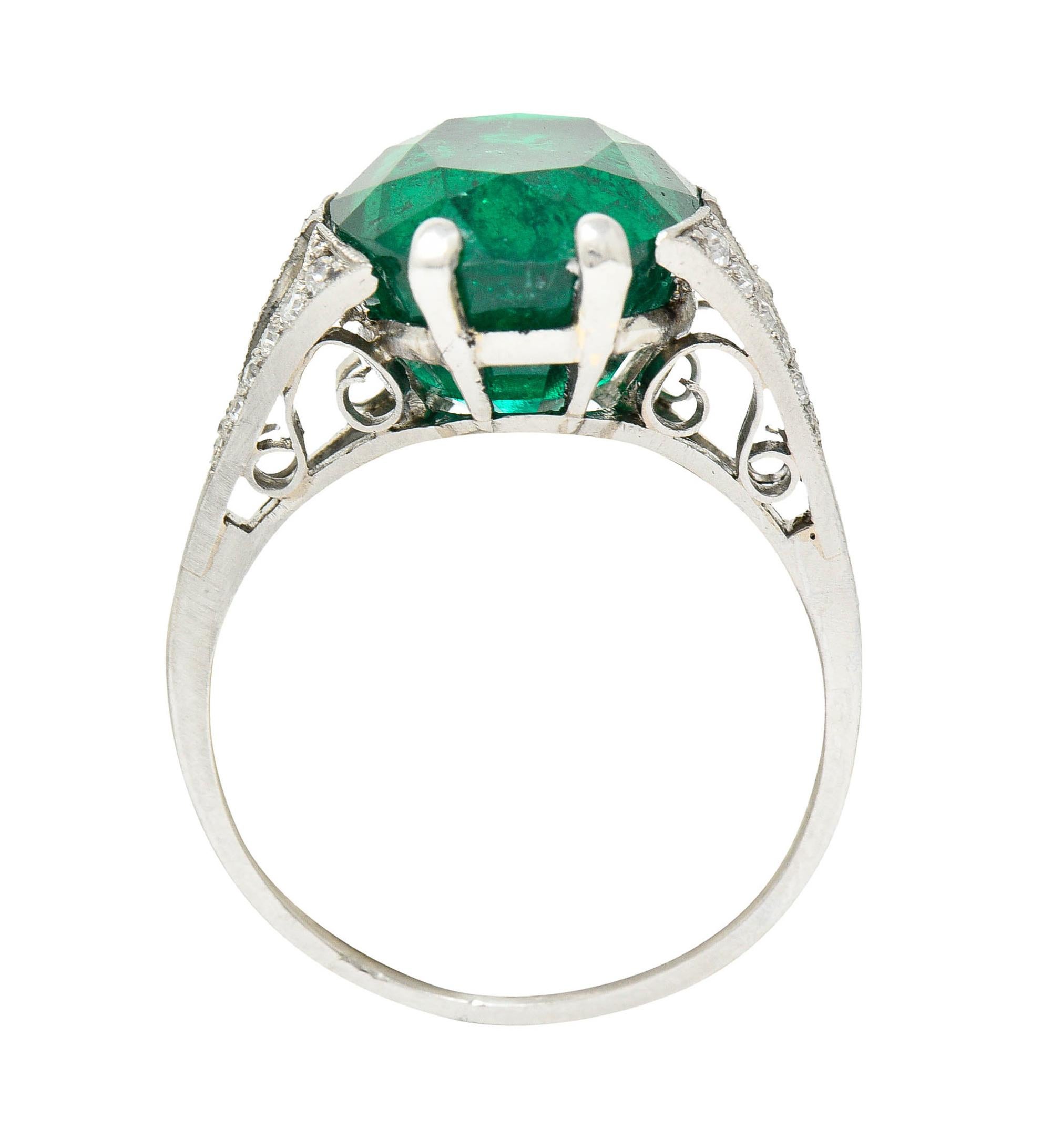 Art Deco 7.45 CTW Colombian Emerald Diamond Platinum Ring GIA 2