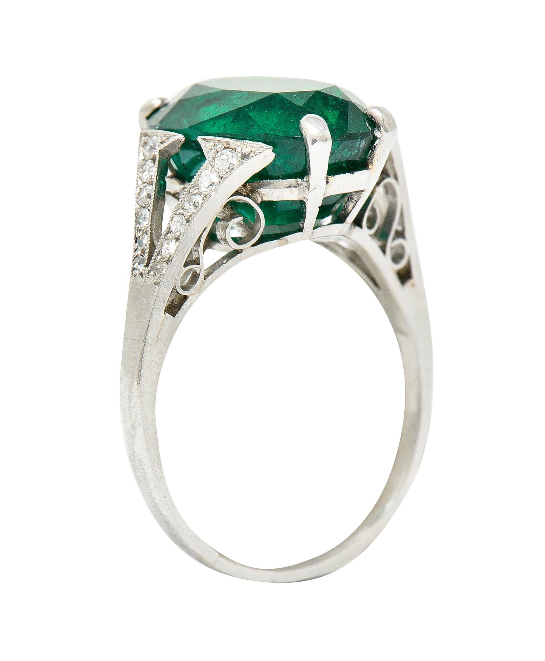 Art Deco 7.45 CTW Colombian Emerald Diamond Platinum Ring GIA 3