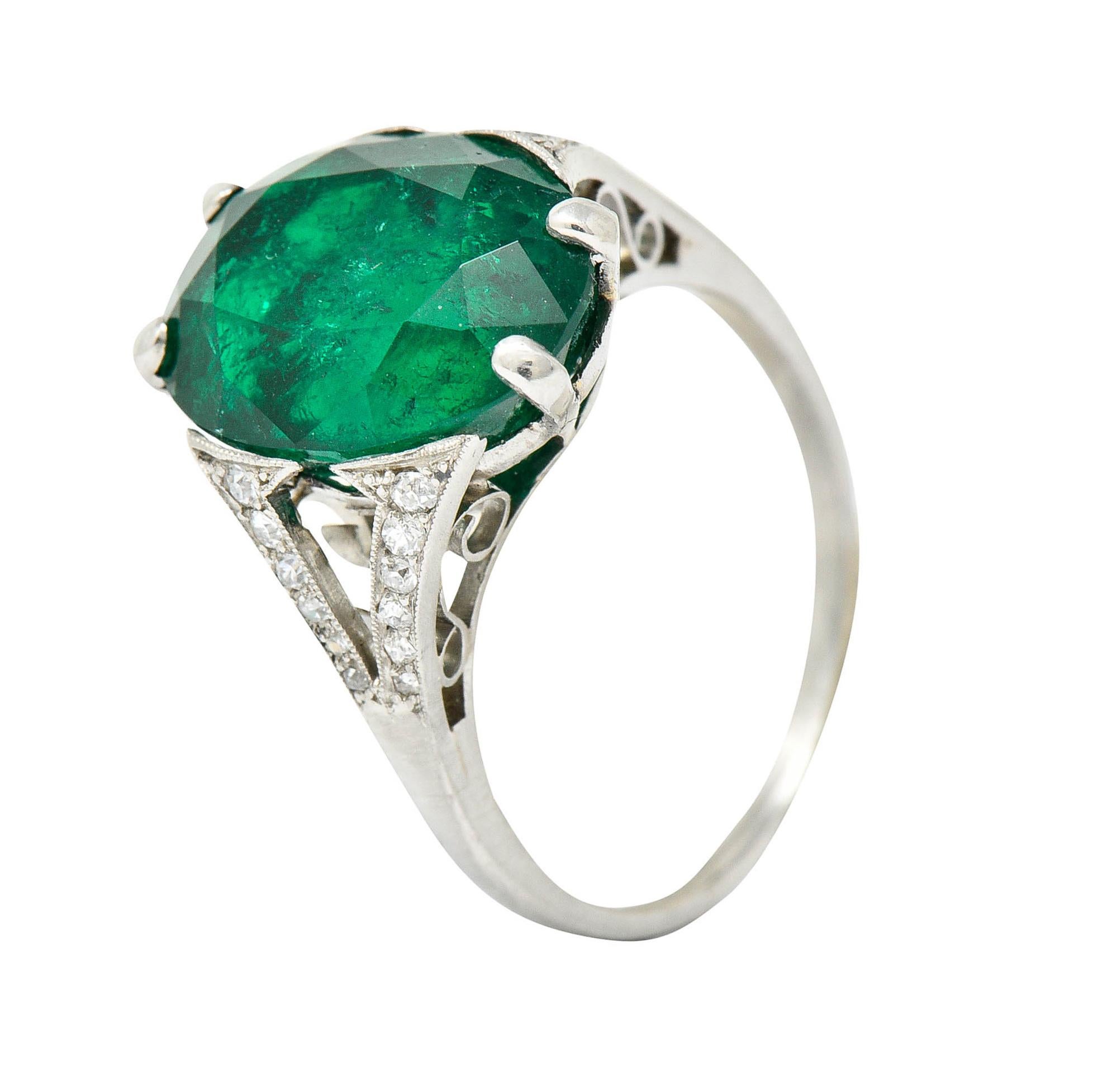 Art Deco 7.45 CTW Colombian Emerald Diamond Platinum Ring GIA 4