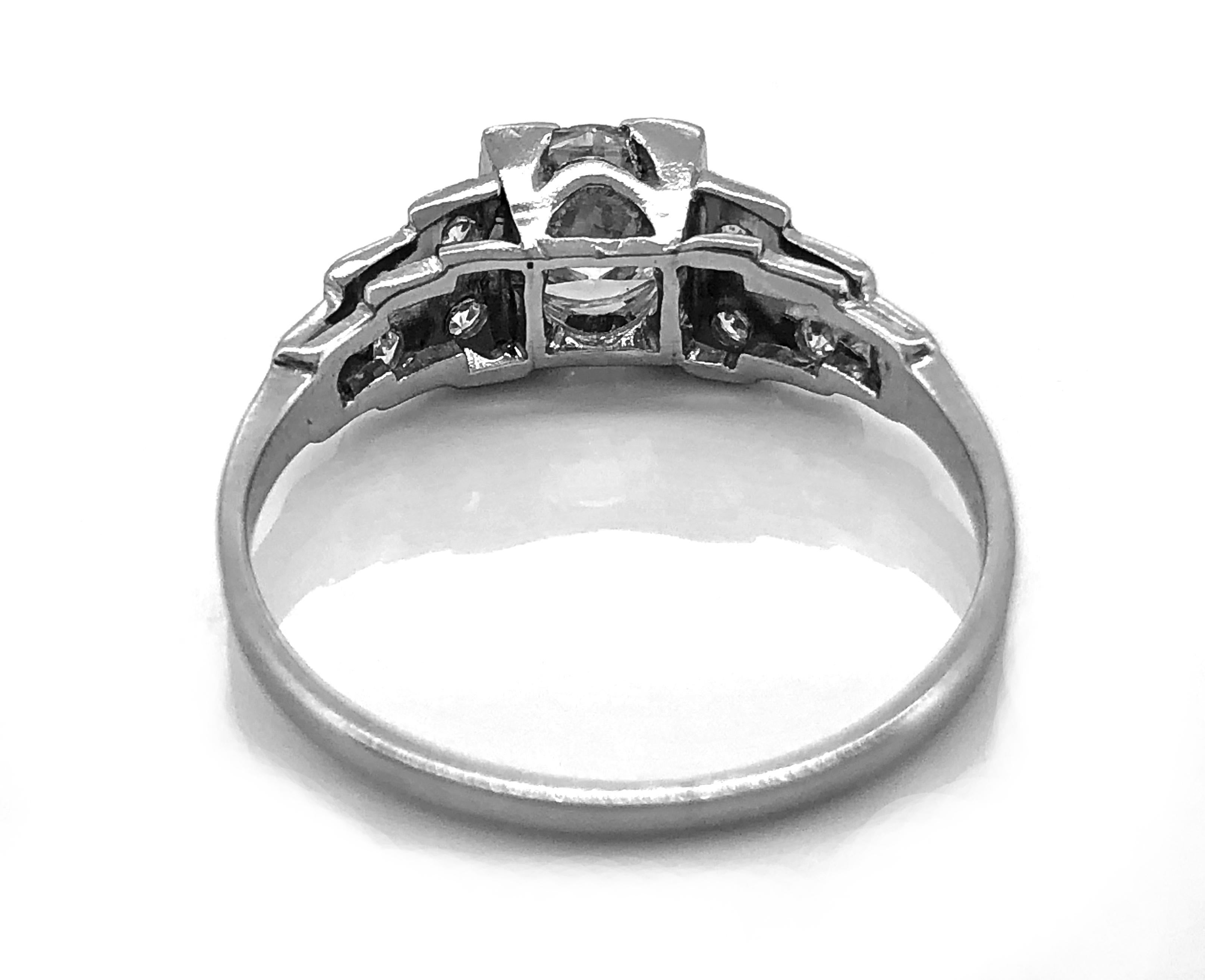 Old European Cut Art Deco .75 Carat Diamond Antique Engagement Ring Platinum