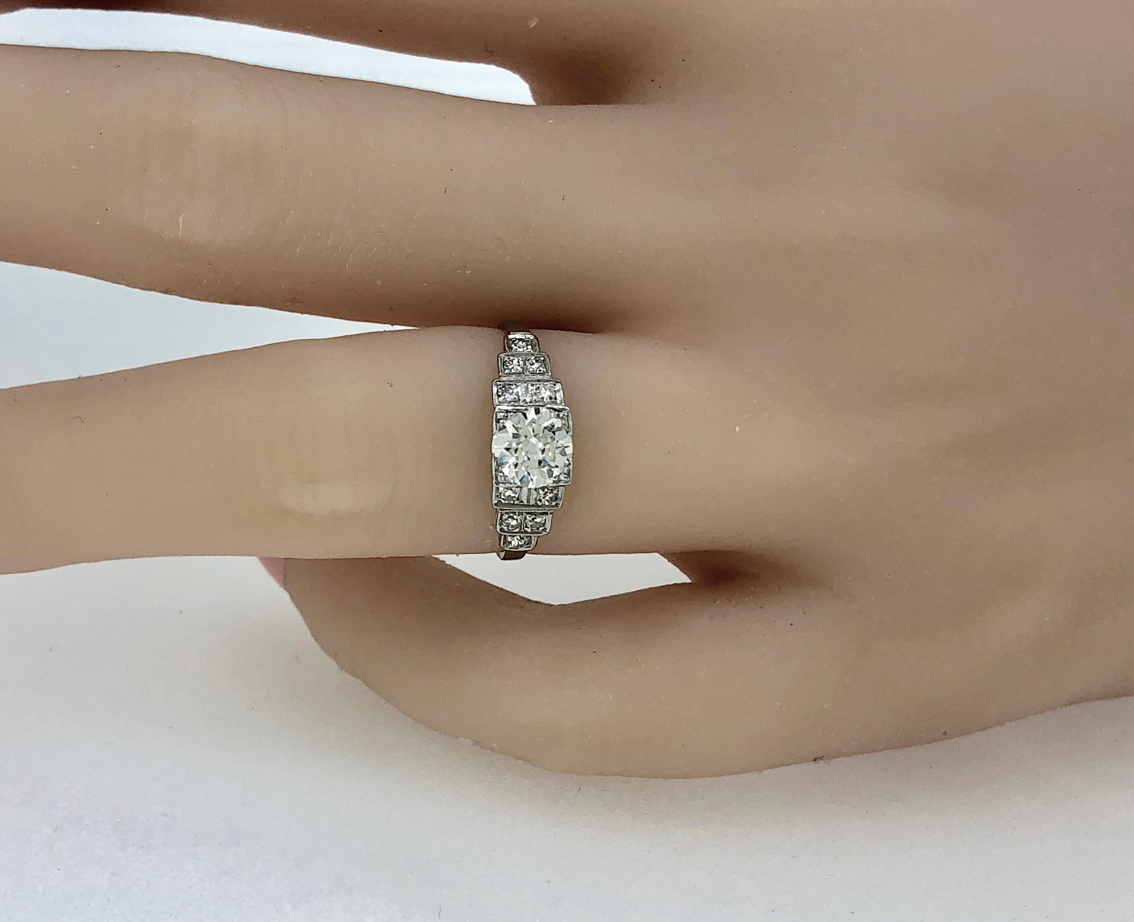 Art Deco .75 Carat Diamond Antique Engagement Ring Platinum In Excellent Condition In Tampa, FL