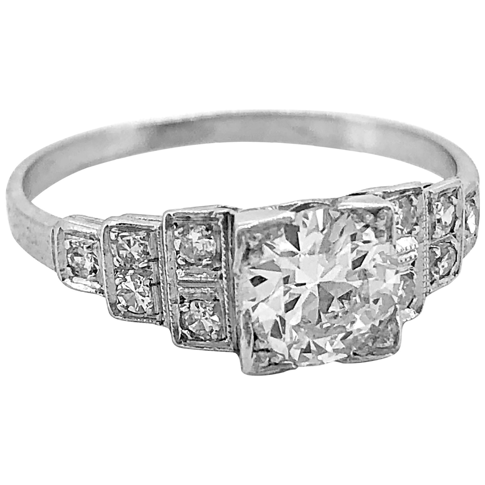 Art Deco .75 Carat Diamond Antique Engagement Ring Platinum