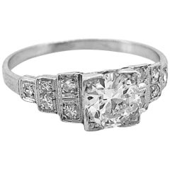 Art Deco .75 Carat Diamond Antique Engagement Ring Platinum