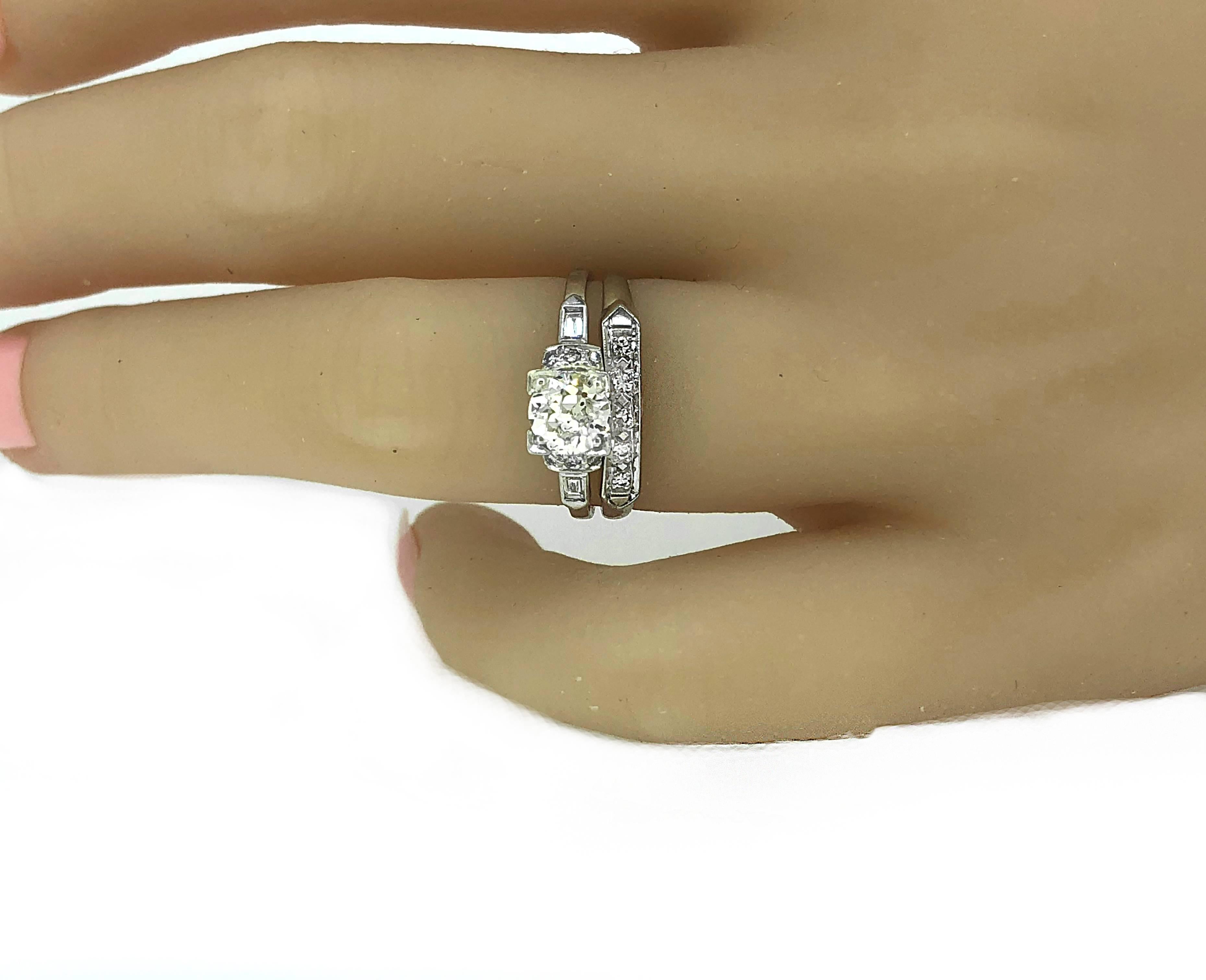 Art Deco .75 Carat Diamond Antique Wedding Set Platinum In Excellent Condition In Tampa, FL