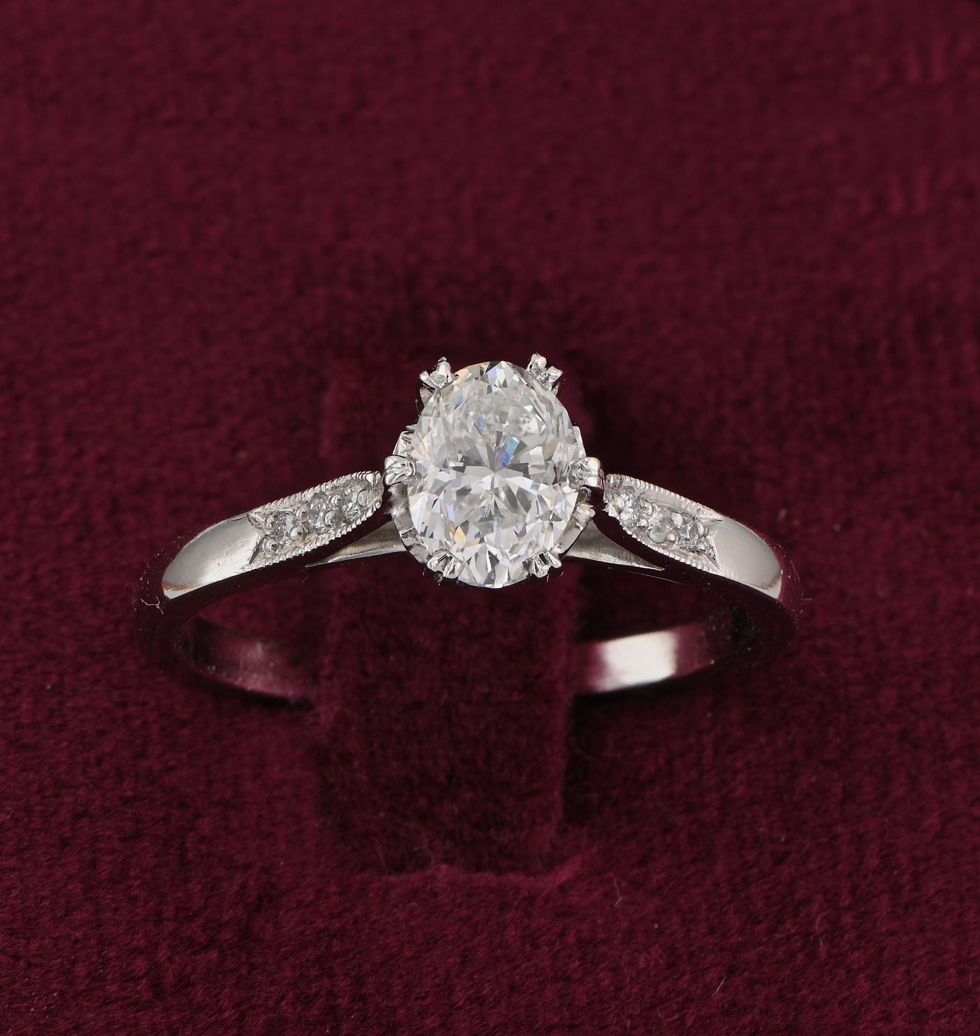 Diamond For Ever
This charming Art Deco Diamond solitaire ring is 1920 ca
Exquisitely hand crafted as unique of solid 18 KT gold topped by Platinum
Classy design in vogue at the time with a sleek elegant mount to display the center Diamond with