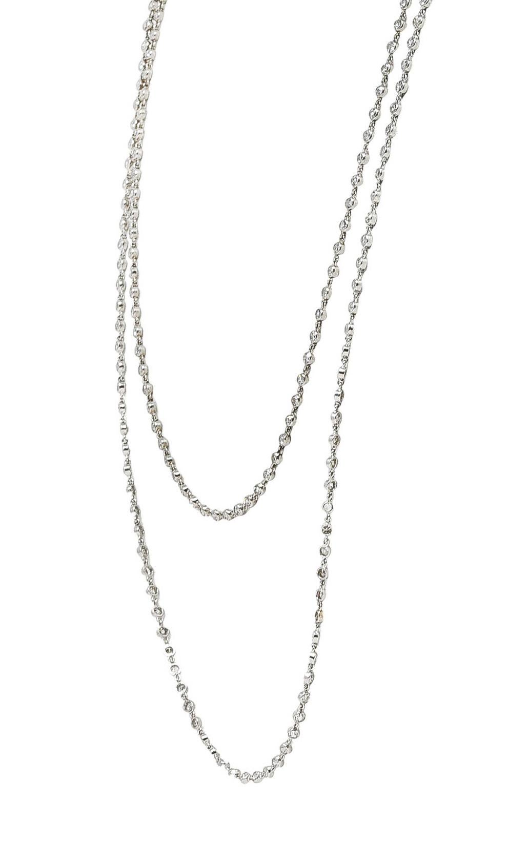 Single Cut Art Deco 7.50 Carats Diamond Platinum Long Chain Link Necklace