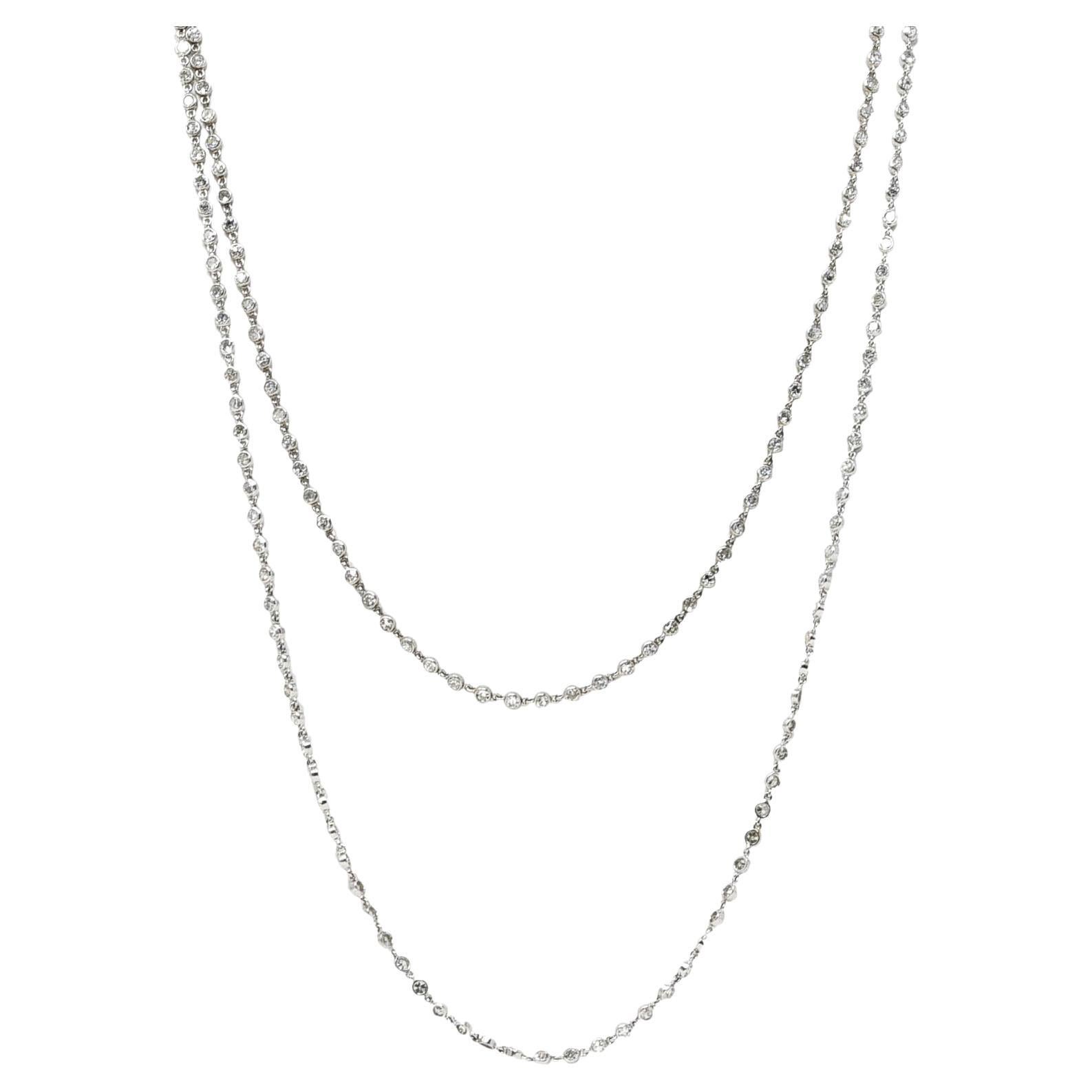 Art Deco 7.50 Carats Diamond Platinum Long Chain Link Necklace